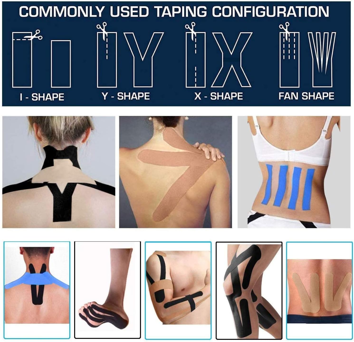 Udaily Kinesiology Tape Precut (3 Rolls Pack), Elastic Therapeutic Sports Tape for Knee Shoulder and Elbow, Breathable, Water Resistant, Latex Free : Health & Household