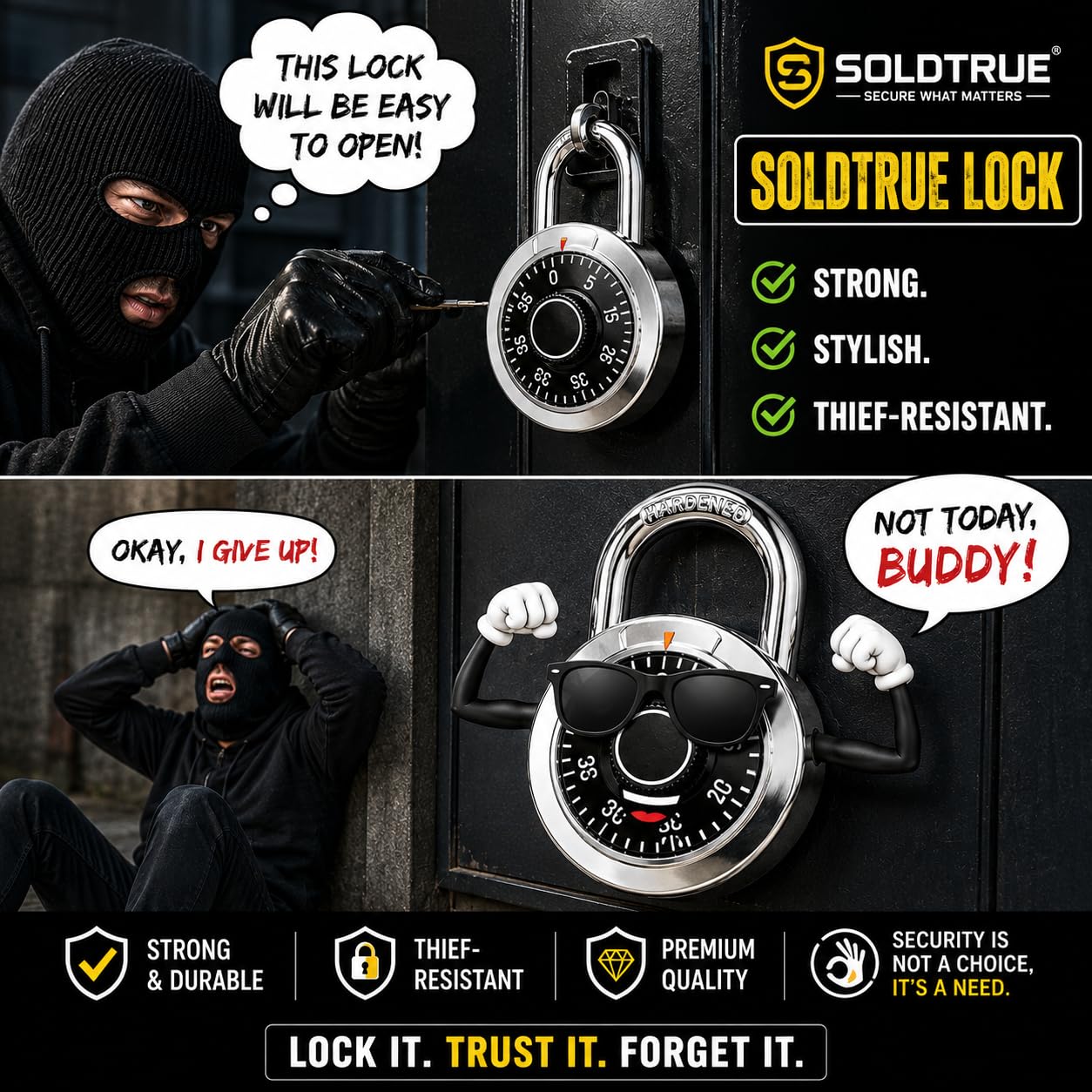 Coded Lock, Rotary Padlock Combination Padlocks Rotary Padlock Digit Combination Locker Lock Safe Round Dial Number Luggage Suitcase Security. — Amazon image 7