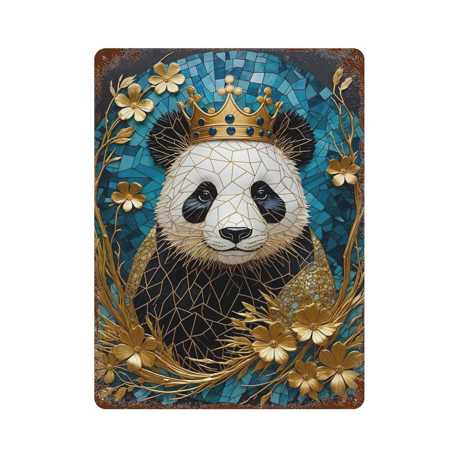 Panda Kintsugi Art Rusty Metal Tin Sign 15.7"x11.8", for Farmhouse, Kitchen And Entryway Decor, Rustic Home Decor