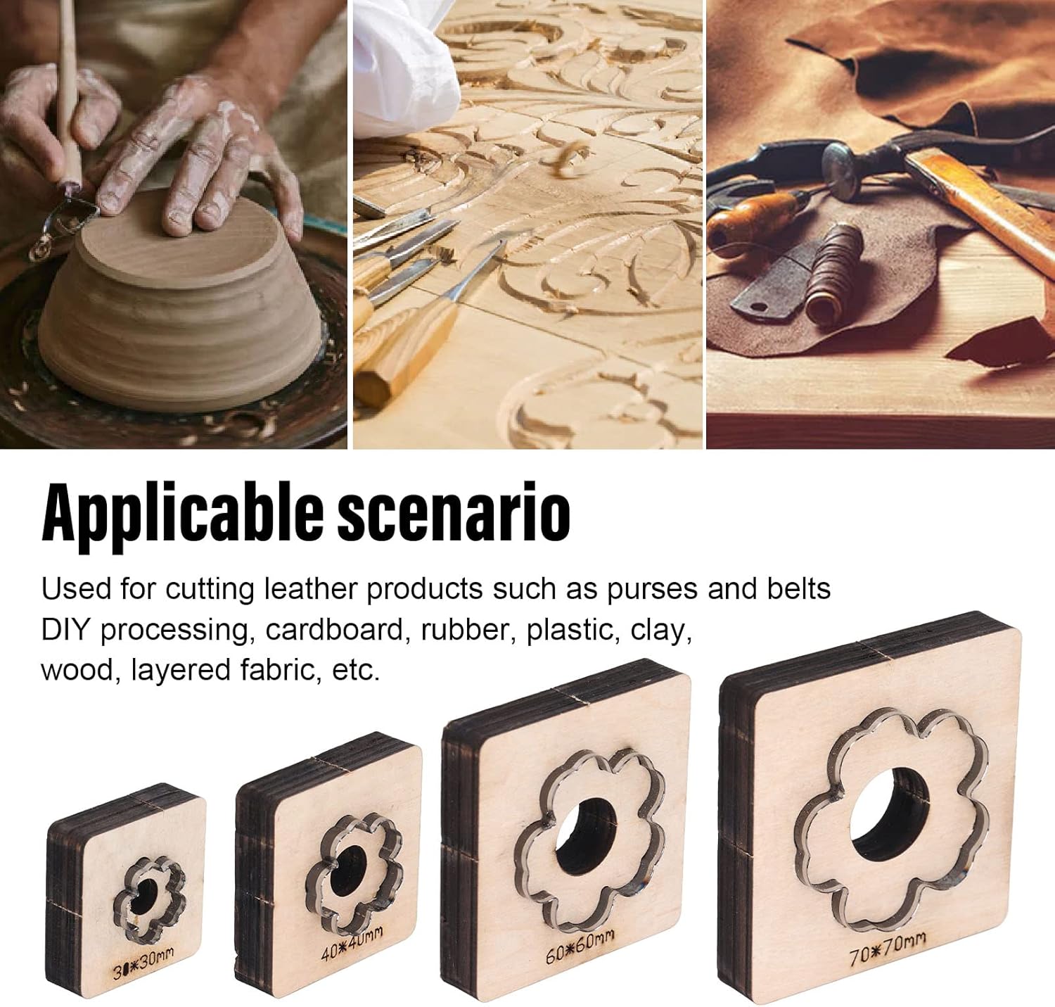 Leather Cutter Tool,Leather Die Cutter Tool, 4Pcs Leather Cutting Flower Pattern Accurate Clean Cutting Leather Punching Die for Cardboard Clay