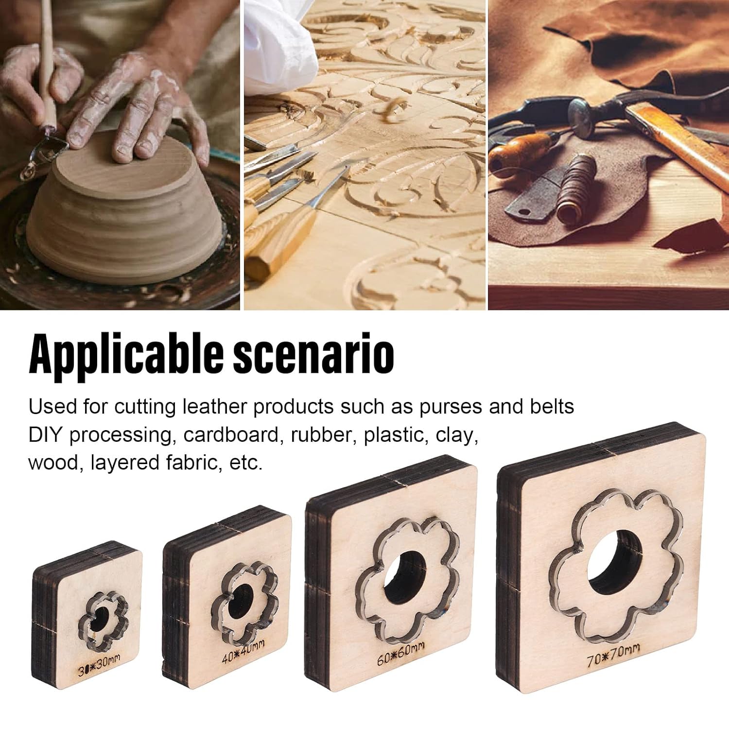 4Pcs Leather Die Cutter, Plum Blossom Shaped Leather Stamping Tools for Handmade DIY Leather Craft