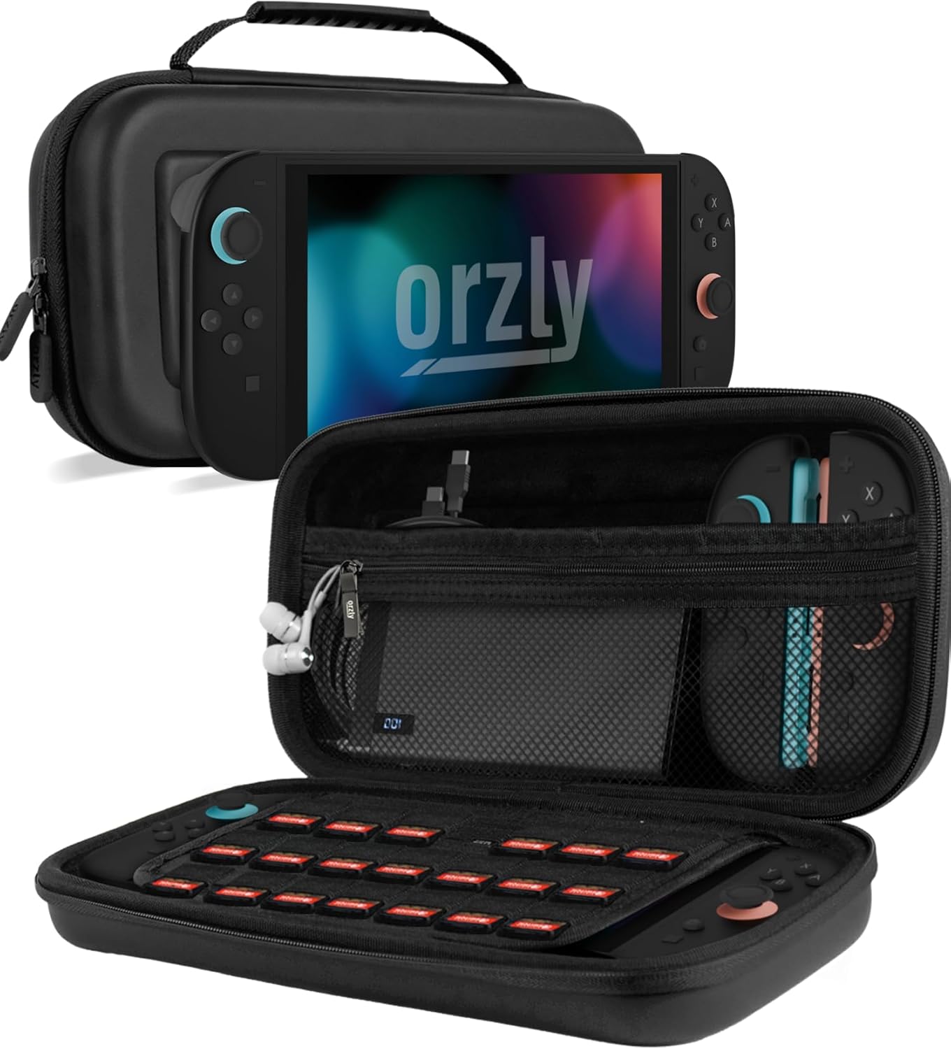 Orzly Étui Nintendo Switch 2 (2025) – Coque rigide EVA, 20 rangements jeux, poche accessoires, édition coffret cadeau