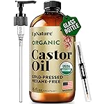 UpNature Organic Castor Oil in Glass Bottle (16 oz) 100% Pure Cold Pressed Unrefined Castor Oil for Hair Skin Face (Hexane Free)