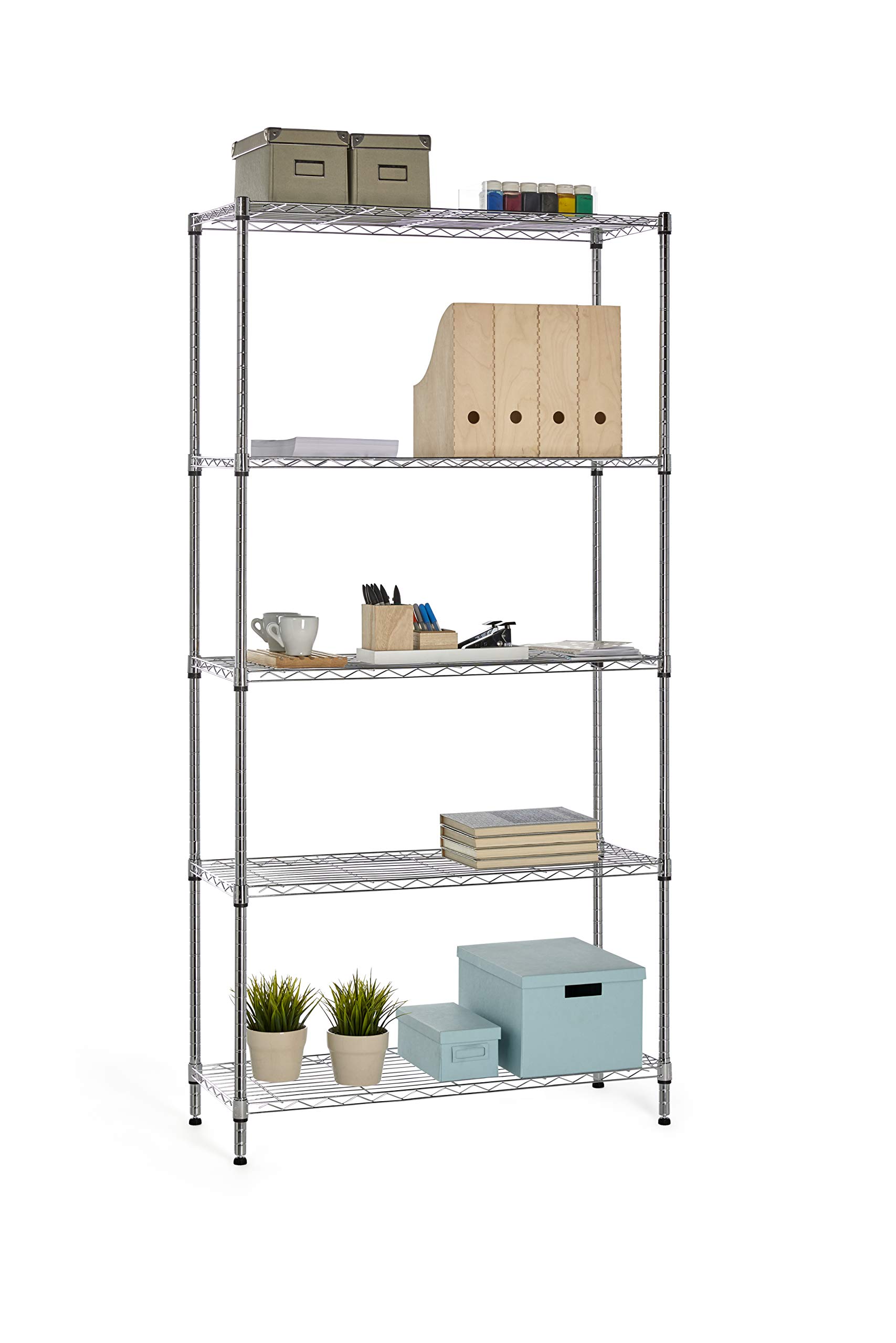 KITHOME - Estantería Metálica Decorativa de Acero Cromado y 5 Baldas, 180x90x35cm