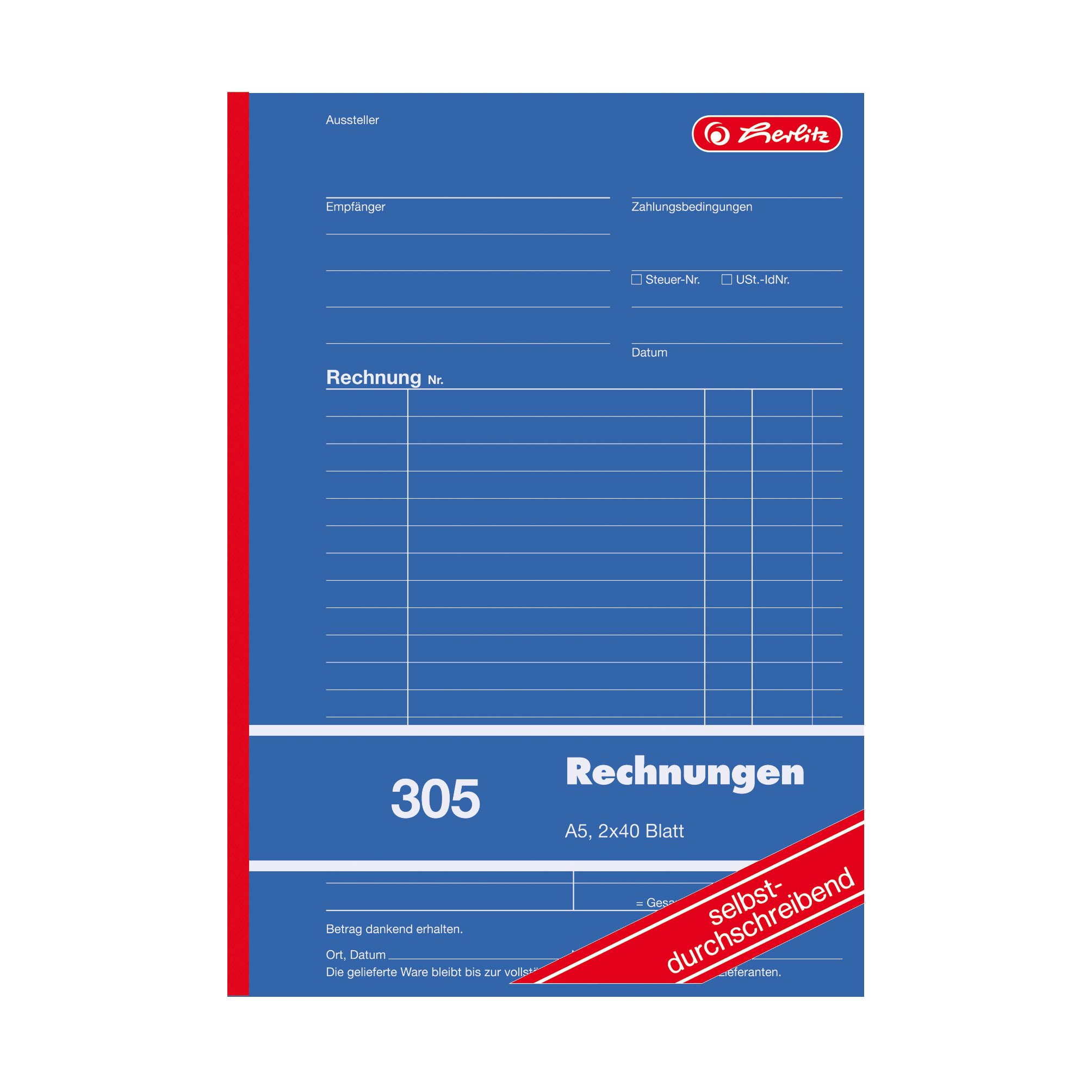 Herlitz 1932862 Rechnungs-Buch A5, 305 2x40 Blatt, selbstdurchschreibend, 4er... (1)