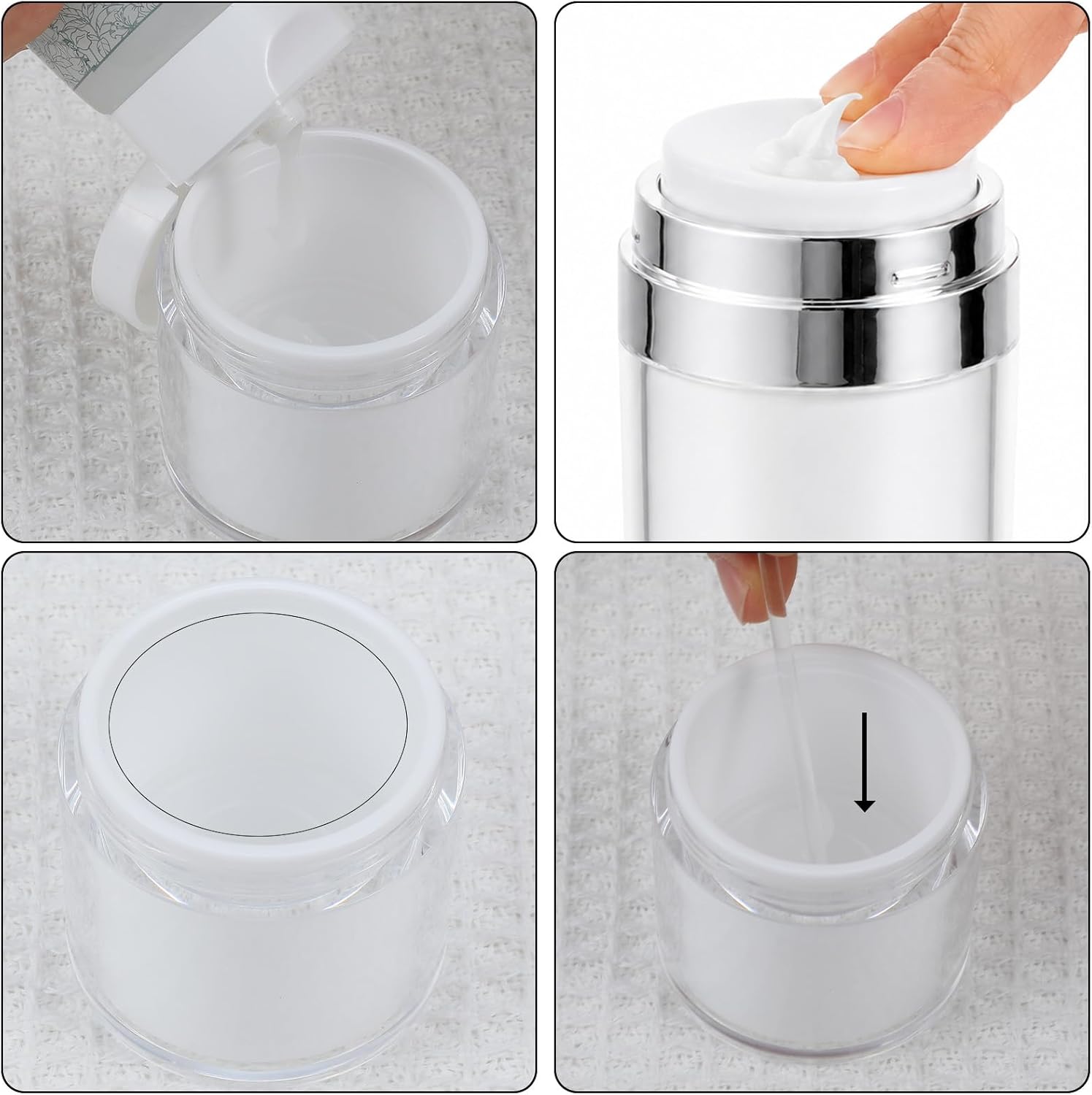 12 Pcs Airless Pump Bottles for Creams, Silver Lotion Bottle with Pump