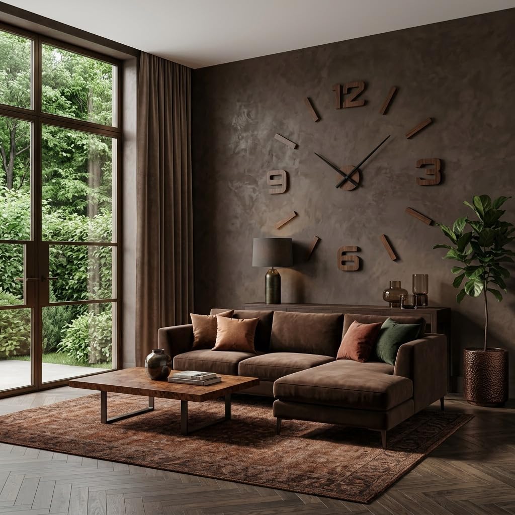 FLEXISTYLE Orologio da parete 3D fai da te, in legno di quercia/nero, grande, 100-130 cm (spessore 20 mm), decorazione da parete, per ufficio, soggiorno, camera da letto, articolo decorativo, orologio