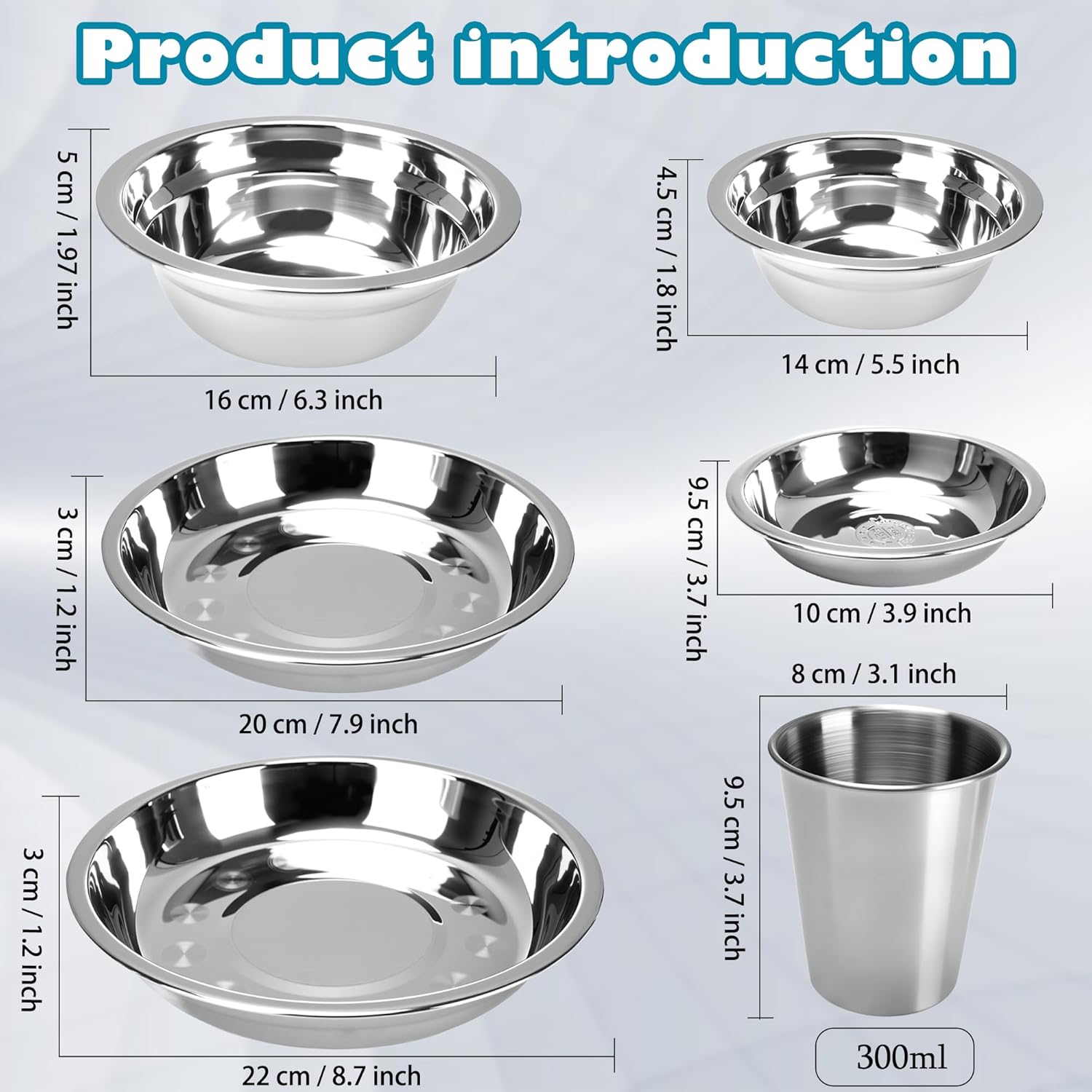 36 Pcs Stainless Steel Plates and Bowls Cups, Camping Mess Kits Camping Tableware Set Includes Dish Bowl Cups Stainless Steel Dinnerware for Camping Hiking Travel Picnic