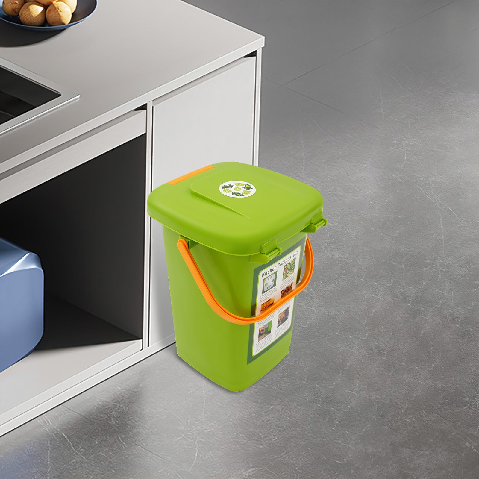 Poubelle bio de cuisine 10 l/15 l/20 l, seau bio avec double couvercle, poubelle à compost anti-odeurs pour déchets et recyclage, bac à compost pour plan de travail, balcon et jardin (15 l)