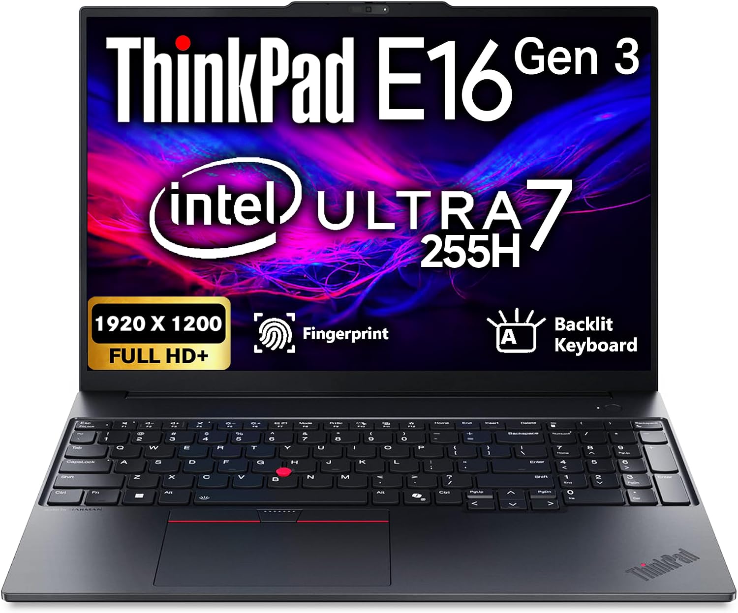 Lenovo ThinkPad E16 Gen 3, 16" FHD+ IPS Display, Intel Ultra 7 255H, 32GB DDR5, 512GB SSD NVMe, Fingerprint, Backlit Keyboard, WiFi 6E+BT, RJ-45, FHD Webcam, W11P, AI Business Laptop - Black