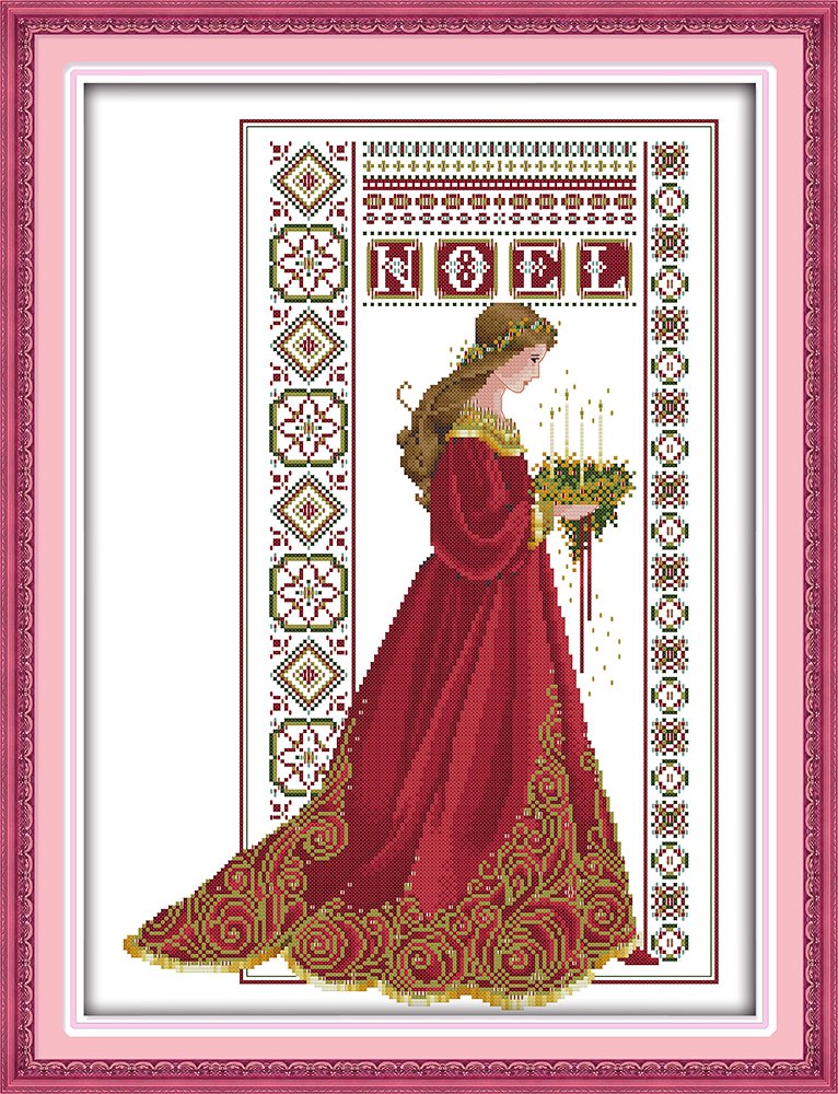 ABEUTY 14ct Cross Stitch Kits Noel Angel Red Praying for Adults Beginners Pre Printed DIY Advanced Embroidery Sewing Starter Kit Stamped 41x53cm Needlework Set (Noel 14ct)