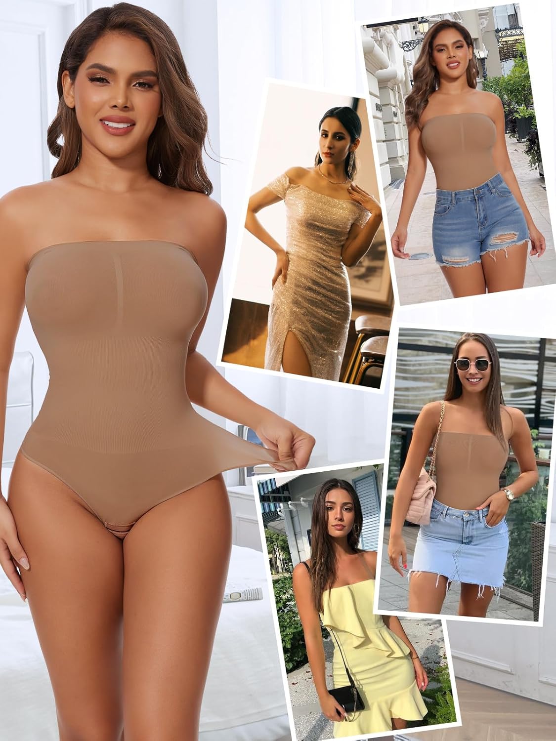 SHAPERIN Strapless Bodysuit with Bras Tummy Control Shapewear Shaper Tube Tops Body Suit One Piece Leotard - Image 5