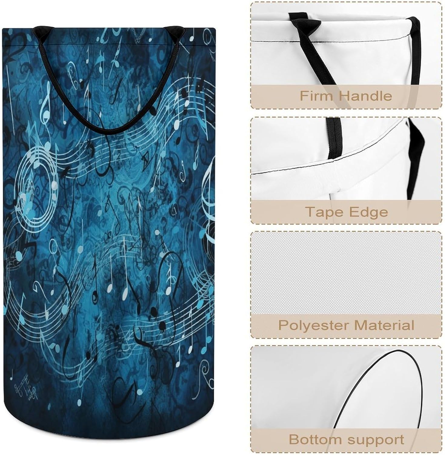 Blue Musical Notes Laundry Hamper Large Collapsible Laundry Basket with Handles Waterproof Clothes Hamper Portable Dirty Clothes Basket for Bedroom Laundry Room Closet Bathroom