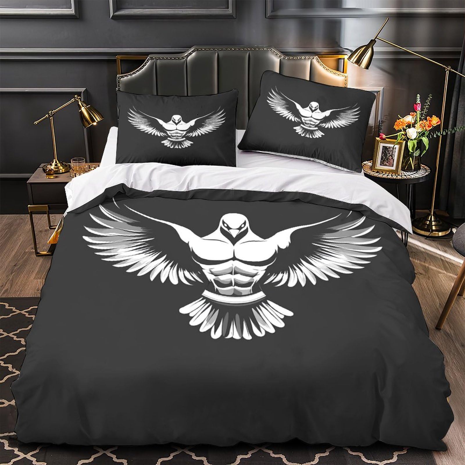 Housse de couette oiseau musclé 3D en textile microfibre résistant anti-décoloration 260x220