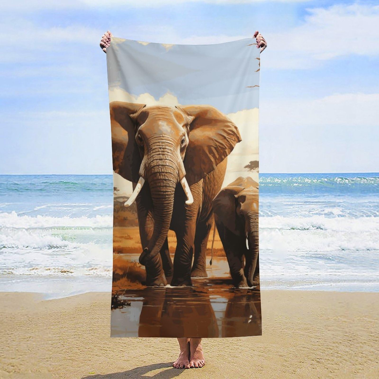 NTVOWPZO Elephant Family Beach Towel Oversized Microfiber Bath Towels Lightweight Sand Proof Beach Towels Absorbent Pool Towels for Swimming Yoga Bathroom Towel 31.5" X 63"