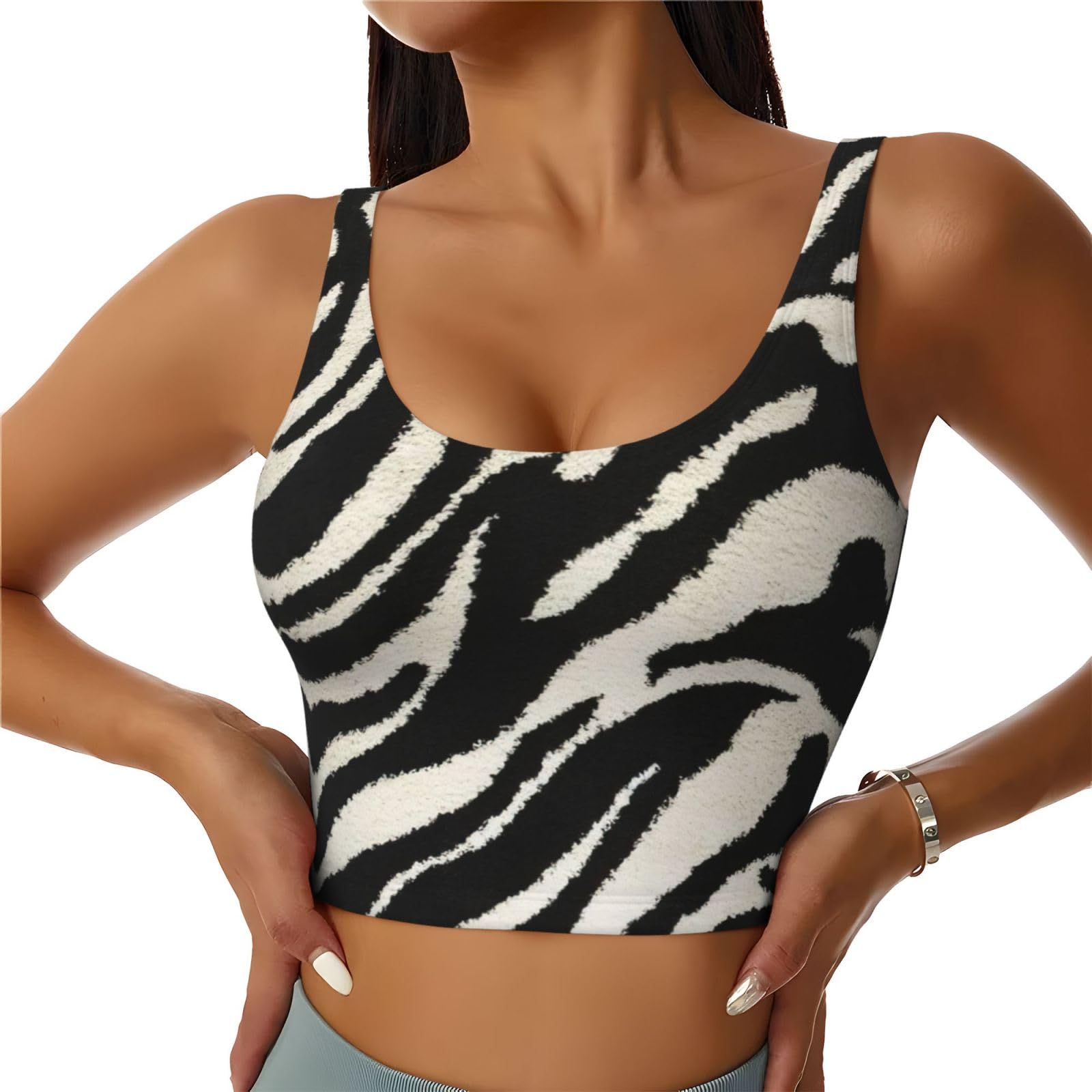 EdWal Zebra Animal Print Sports Bras for Women Seamless Sports Bra, Wirefree Padded Workout Yoga Gym Fitness Bra Black