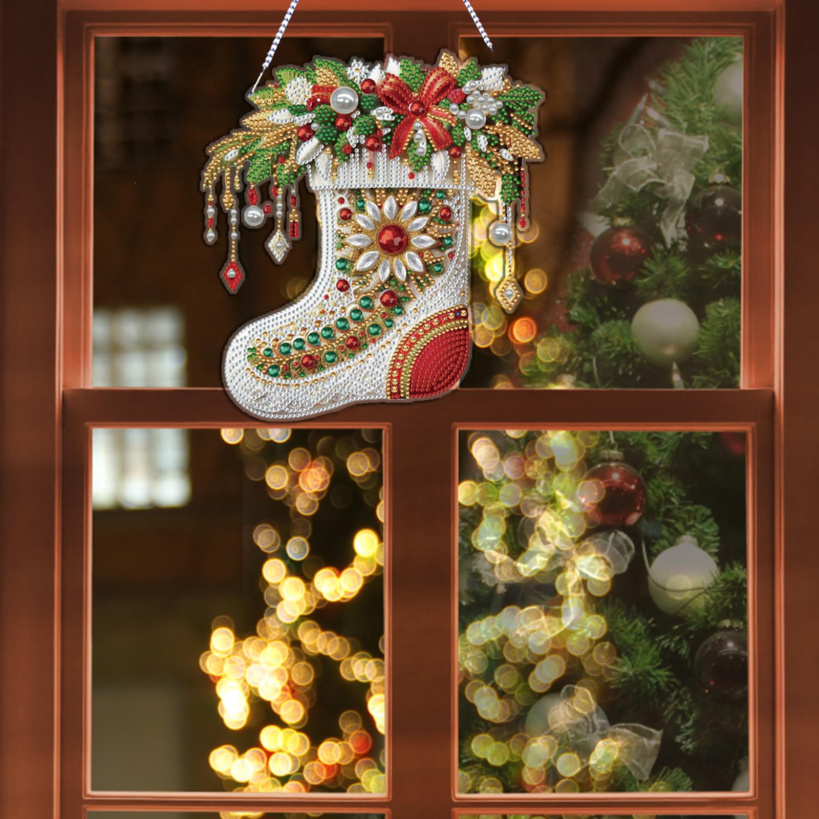 5er Set Diamantkunst-Hängesymbole für Erwachsene, Weihnachtsstrümpfe DIY Hänge-Schmuck mit Doppelter Kristall-Glitzerrhinestone-Artanhängern, Spezialform-Bohrungen für Heim- Bürodekoration