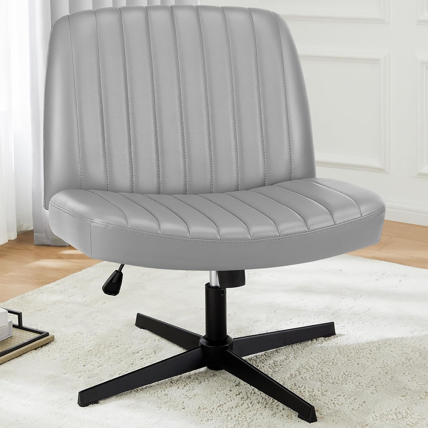 DUMOS Sedia da ufficio senza bracciolo, velluto Teddy e comodo tessuto a rete Criss Cross Chair, con cuscino di seduta più ampio, adatta per uffici, camera da letto e soggiorno