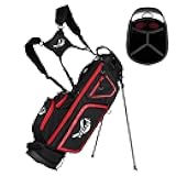 Golf Stand Bag with 4 Way Full Length Dividers, 4.4 Lbs Lightweight Golf Bag for Men Women, Waterproof Golf Carry Bags w/Stand, 7 Pockets & Cooler Pouch, Dual Straps, Rain Hood