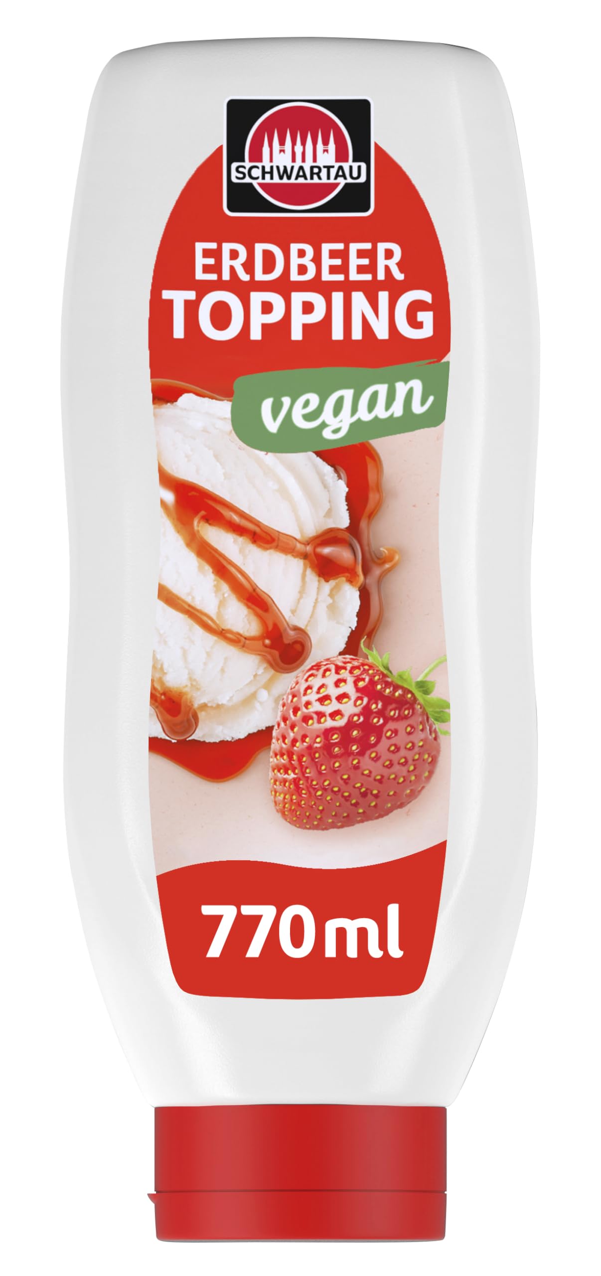 Schwartau Erdbeersauce | Vegan | 770ml | Dessertsoße & Topping für Eis, Crêpes & Mehr | Ohne Zusatzstoffe | Pflanzlich