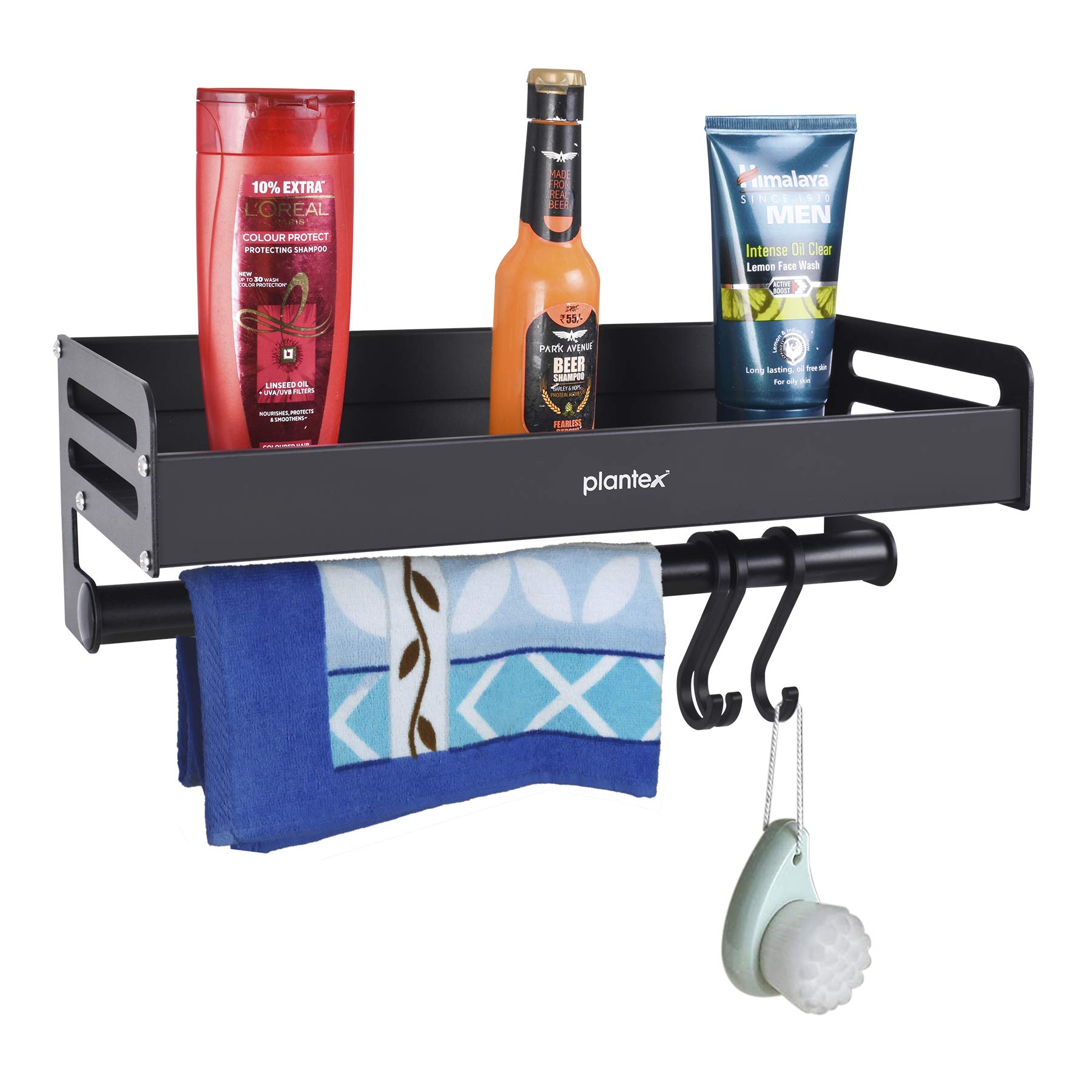 Plantex Aluminium Multipurpose Bathroom Shelf with Towel Rod with Movable Hooks/Bathroom Shelf Rack/Organizer for Bathroom Accessories - Wall Mount (Black) (B08CBYYVVK) Amazon Price History, Amazon Price Tracker