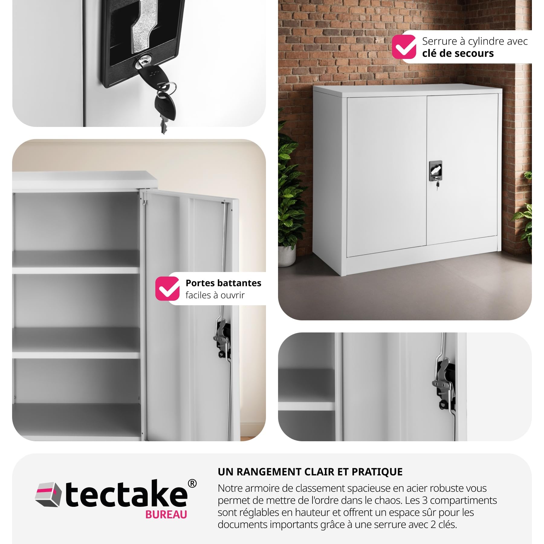 tectake 800412 Armoire de Bureau Metallique Verrouillable avec Étagères - diverses Tailles au Choix (90x40x90 cm | No. 402486)