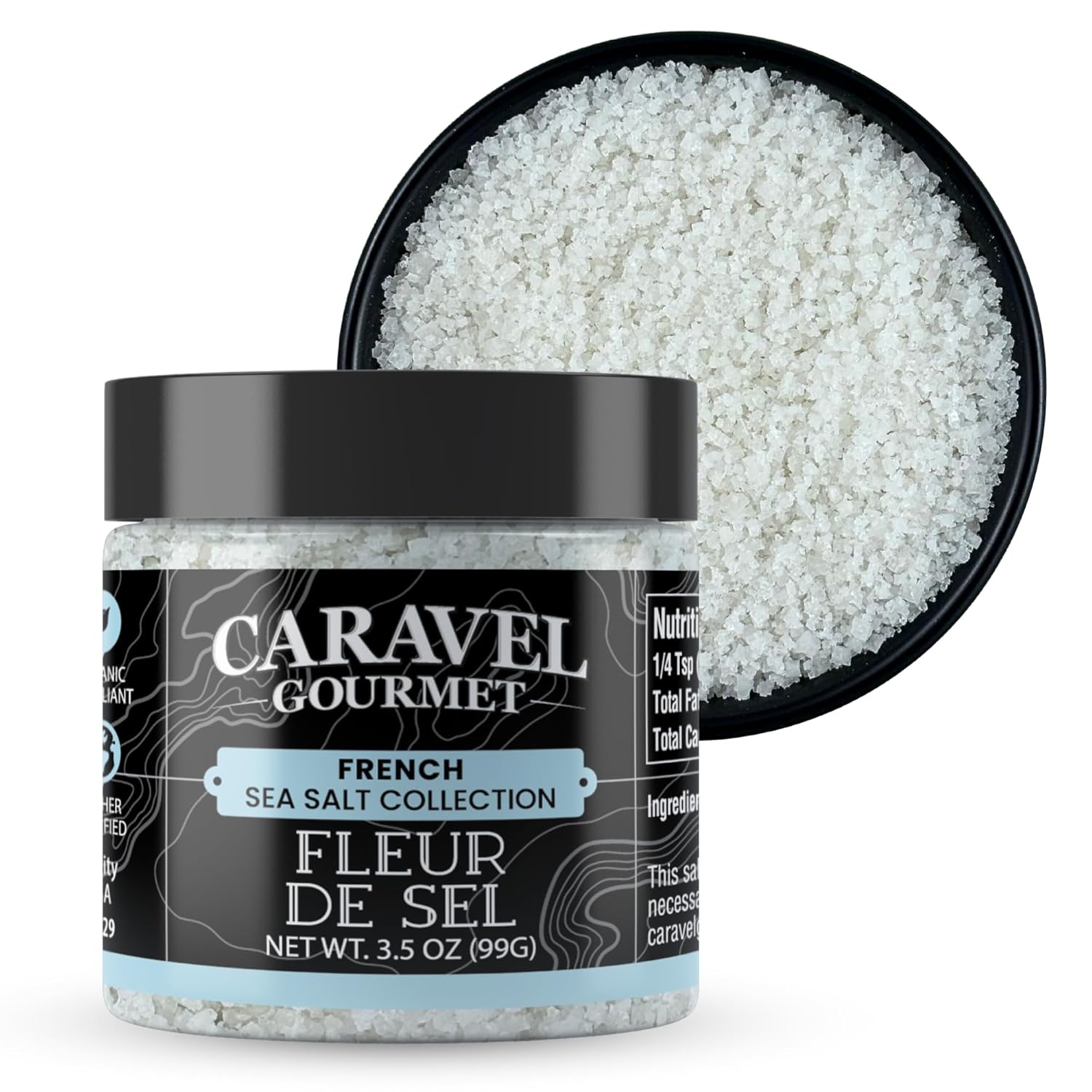 Fleur de Sel Premium - Sal Escamada Fina para Margaritas y Carnes - 3.5 oz - Caravel Gourmet
