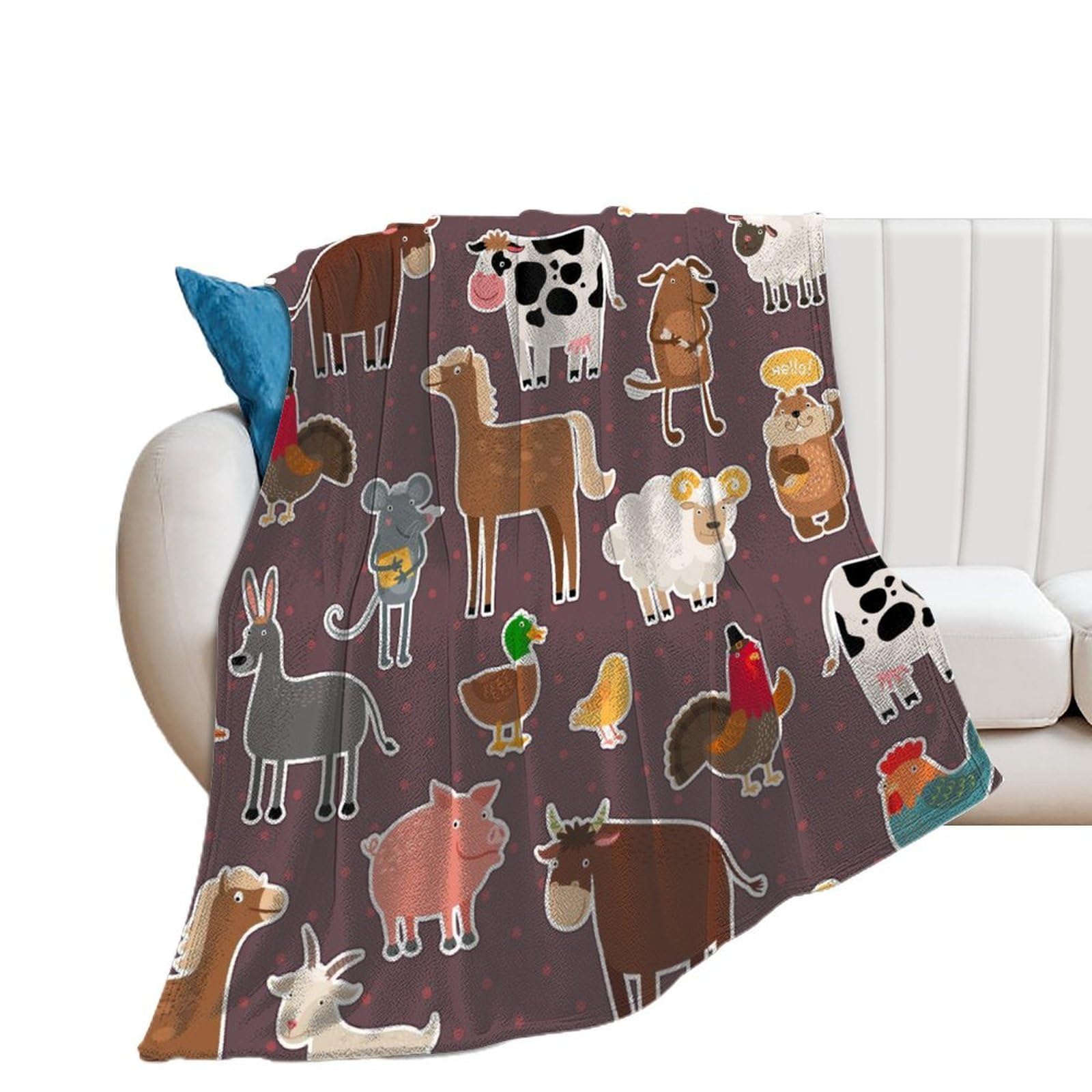 Couverture polaire animaux de la ferme contre le froid, plaid flanelle doux 100x130