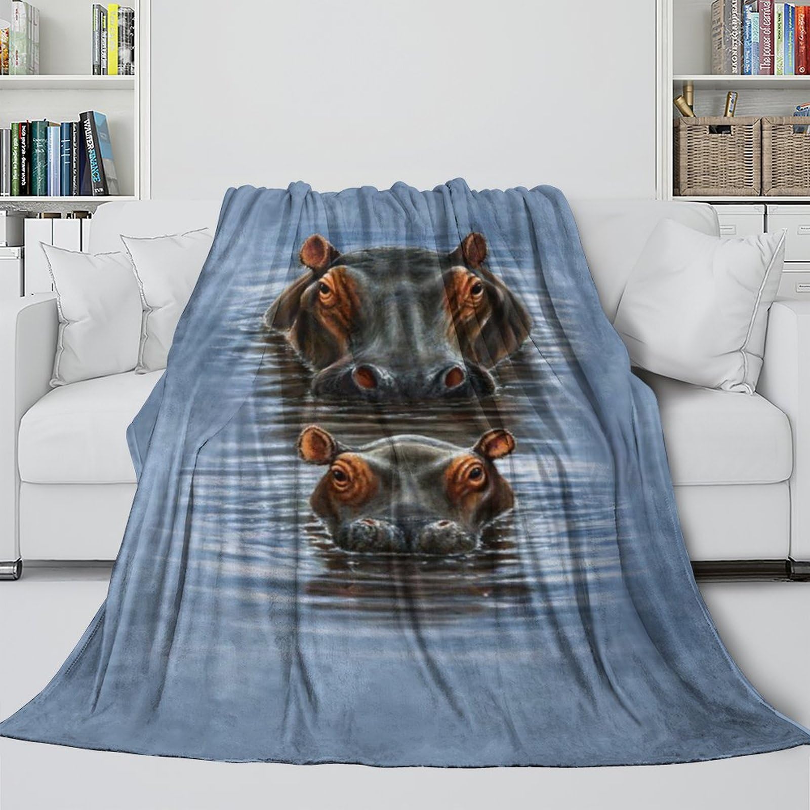 Mjasvndfo Style-3 Hippo Soft Fleece Blanket - 3D Animal Soft Blanket Like A Hug In A Blanket - Birthday Gift For Hubby Boyfriend Girlfriend Neighbor - Gift For Yourself 50X60inch(127X152cm)