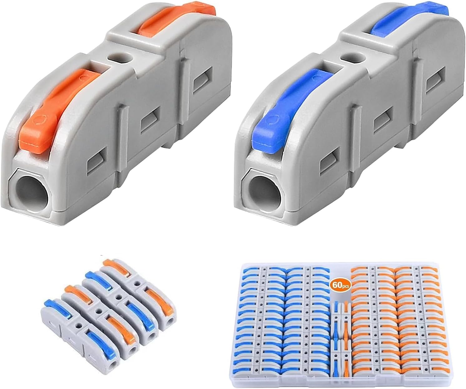 60 Pcs Lever Wire Connectors. 1 to 1 Inline Electrical Connector, Compact Splicing Electrical Connectors Butt Terminals for Quick Connect 28-12 AWG