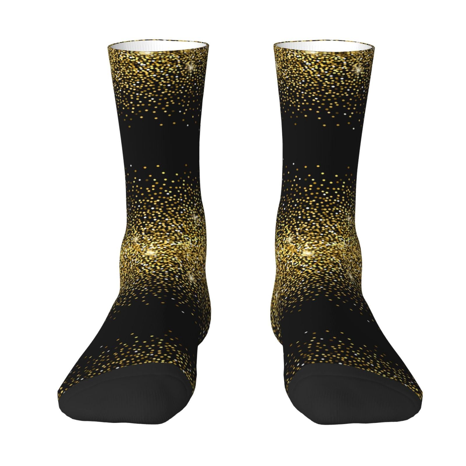 Yofien Unisex White Gold Glitter Pattern,Men's Moisture Wicking Breathable Cusioned Crew Socks For Women