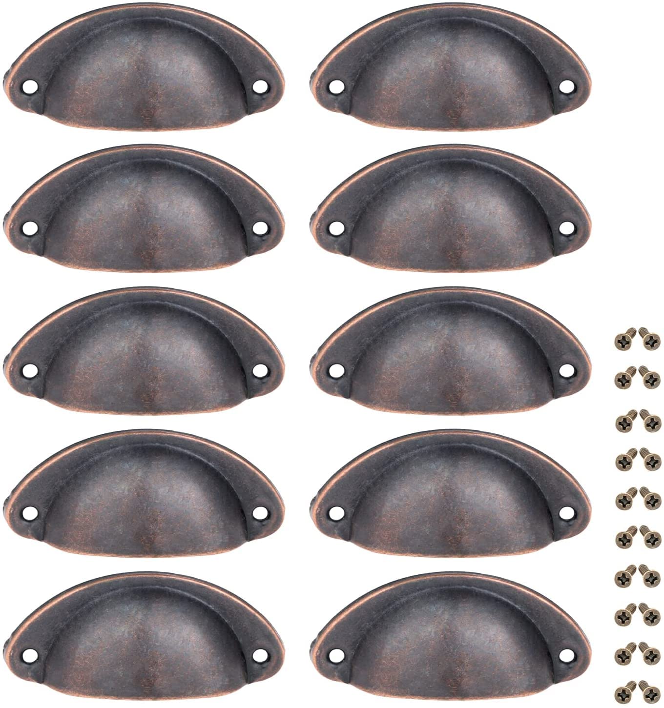 Yetaha 10PCS Handles for Chest of Drawers, Cabinet Cup Pull Handle, 82x35mm Shell Pull Handles, Vintage Antique Kitchen Cupboard Pulls Furniture Knob, Antique Copper