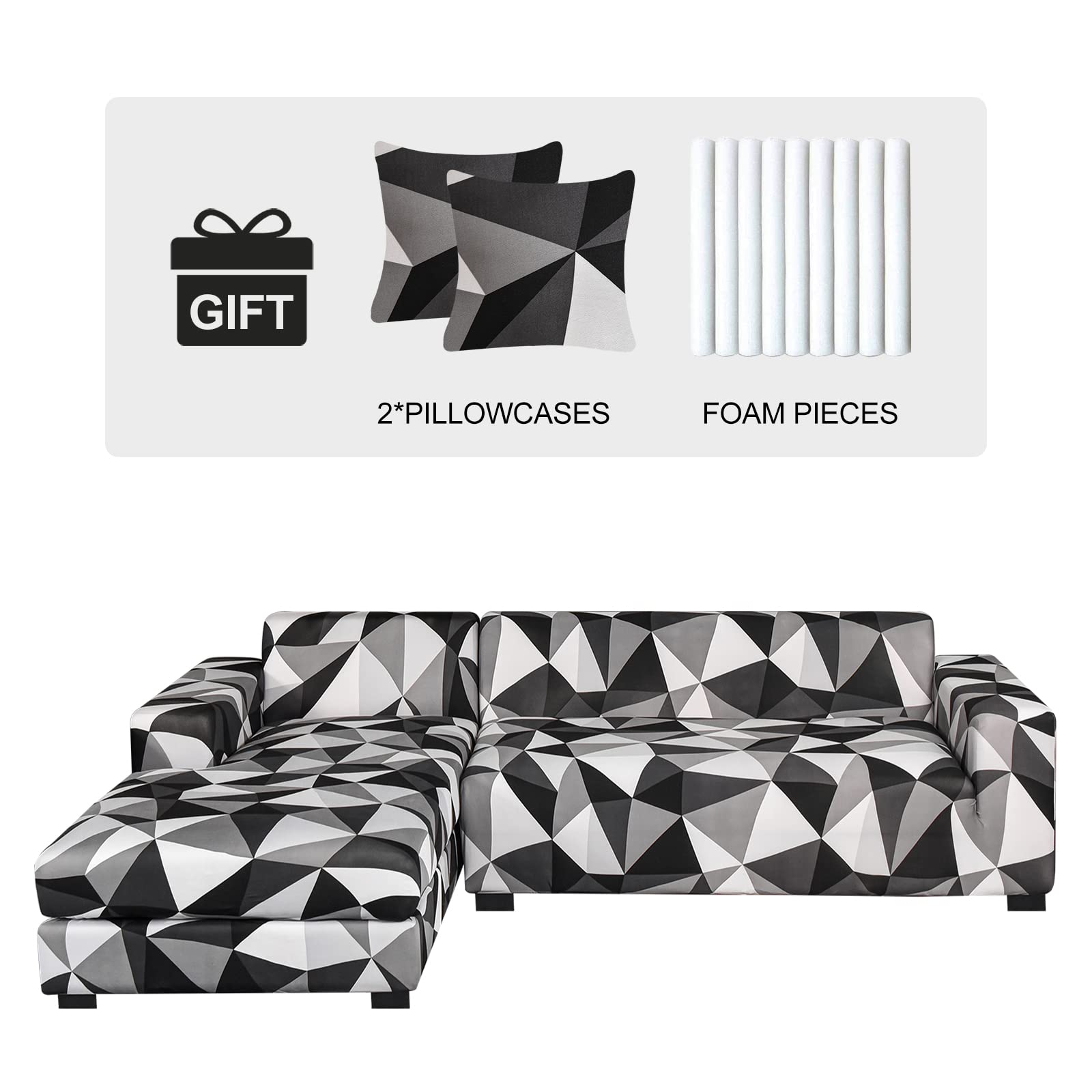 Sectional Couch Covers Printed L-Shaped Sofa Covers 2pcs 