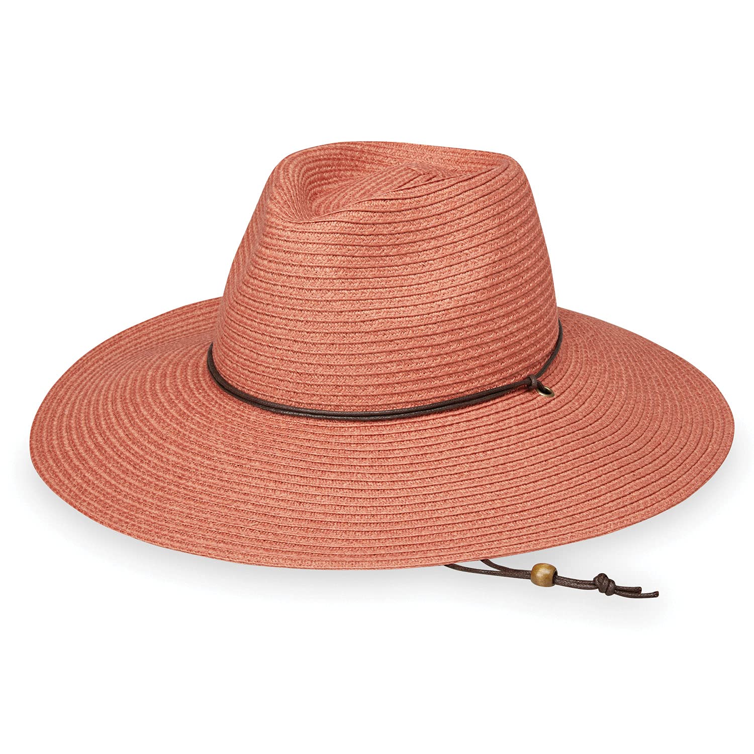 Wallaroo Hat Company Women’s Sanibel Fedora – Packable Wide Brim Sun Hat with Chin Strap – UPF 50+ Sun Protection, Coral, M