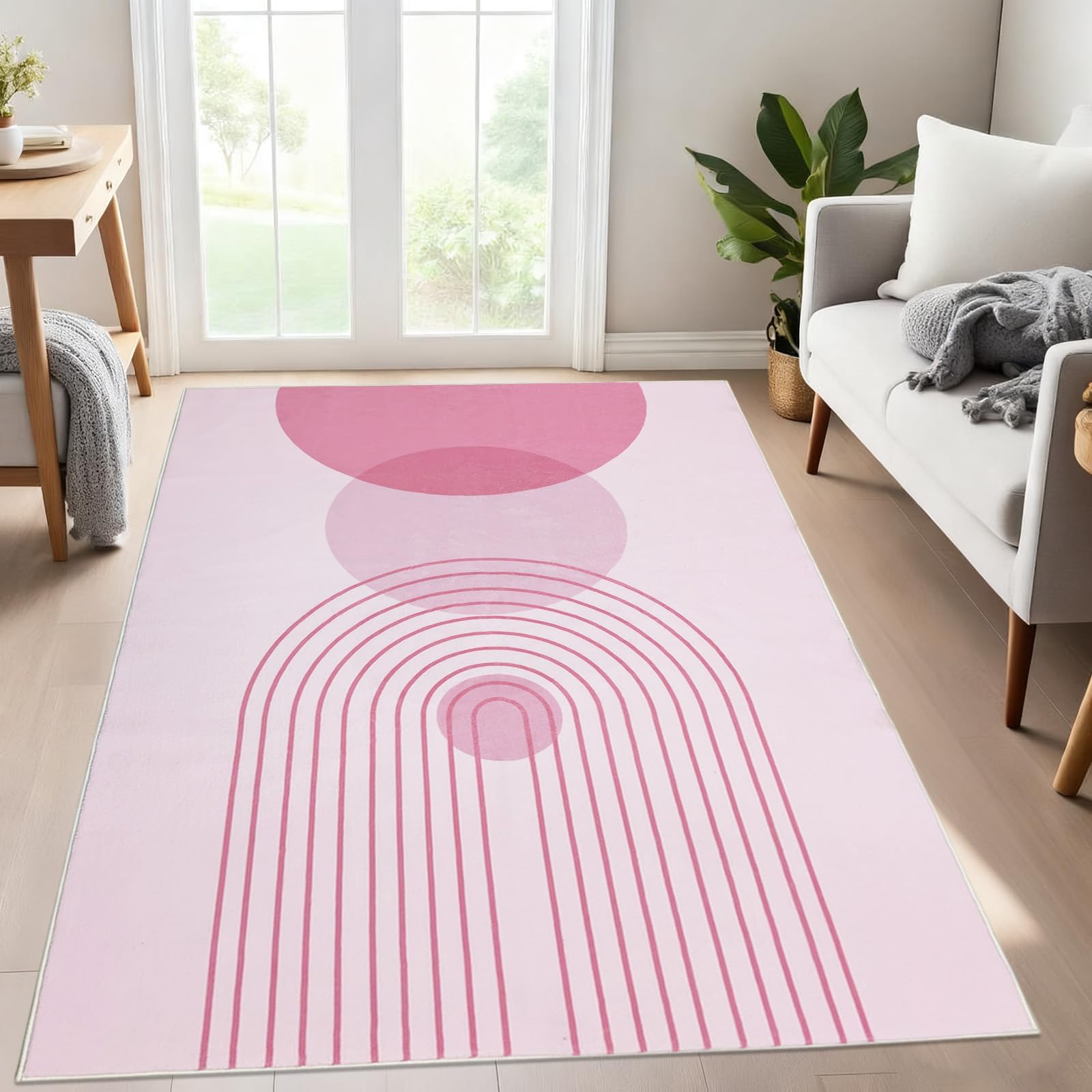 Tapis antidérapant sans danger pour enfants motif arc-en-ciel rose USTIDE
