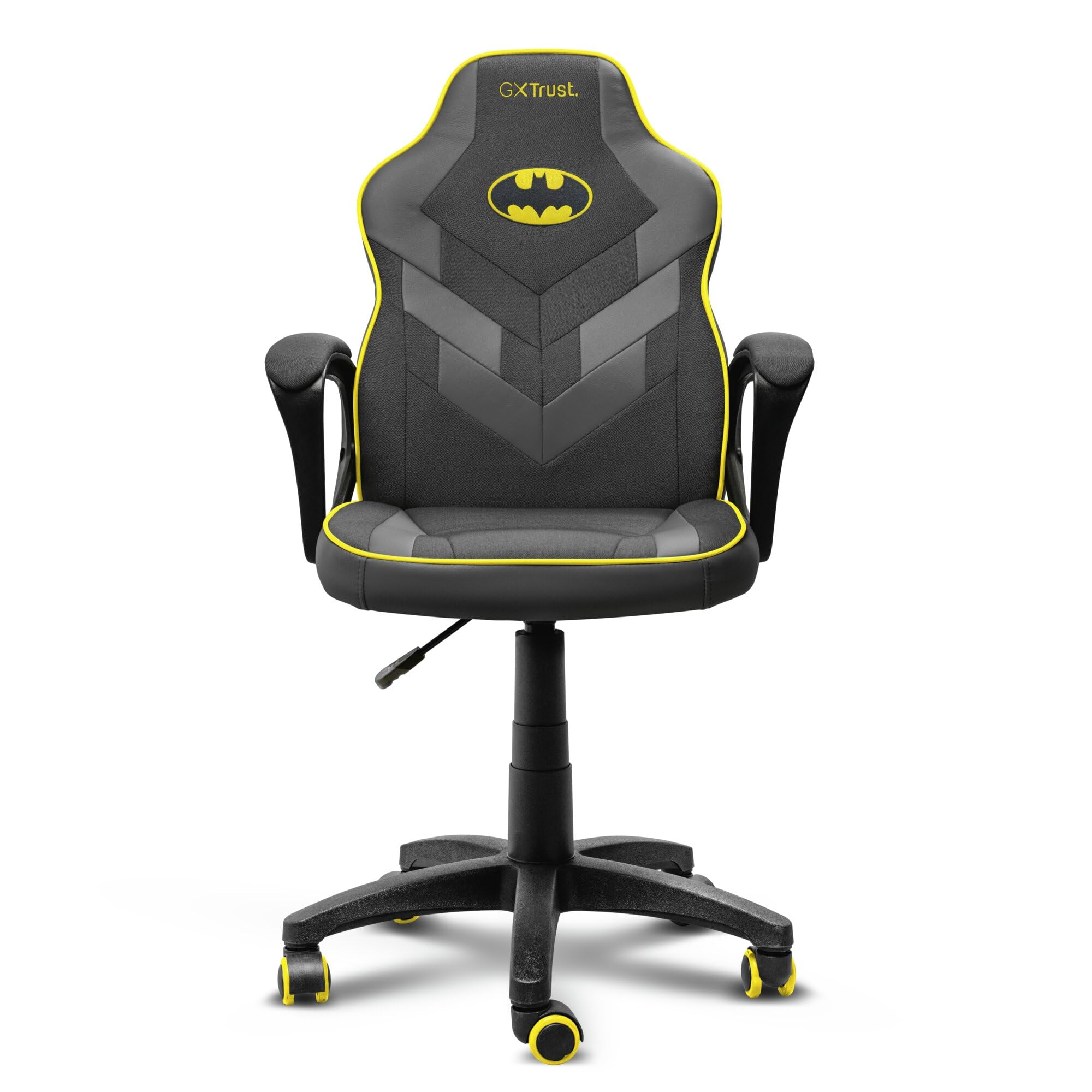 GXTrust Revvo Batman Lizenziert Gaming Stuhl für Kinder 4-12 Jahren | Gepolsterte Armlehne, Gasfeder Klasse 3, Stoffpolsterung, Höhenverstellbarer Schreibtischstuhl, Schwarz