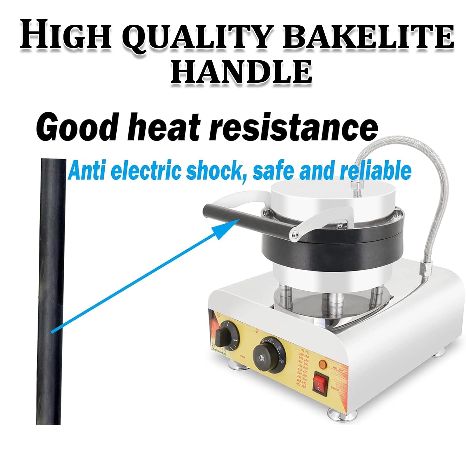 Macchina per coni waffle da 1600 W, professionale, antiaderente, con cestello per waffle e maniglia termoisolante, ideale per gelati, snack e frutta, con 3 piastre.