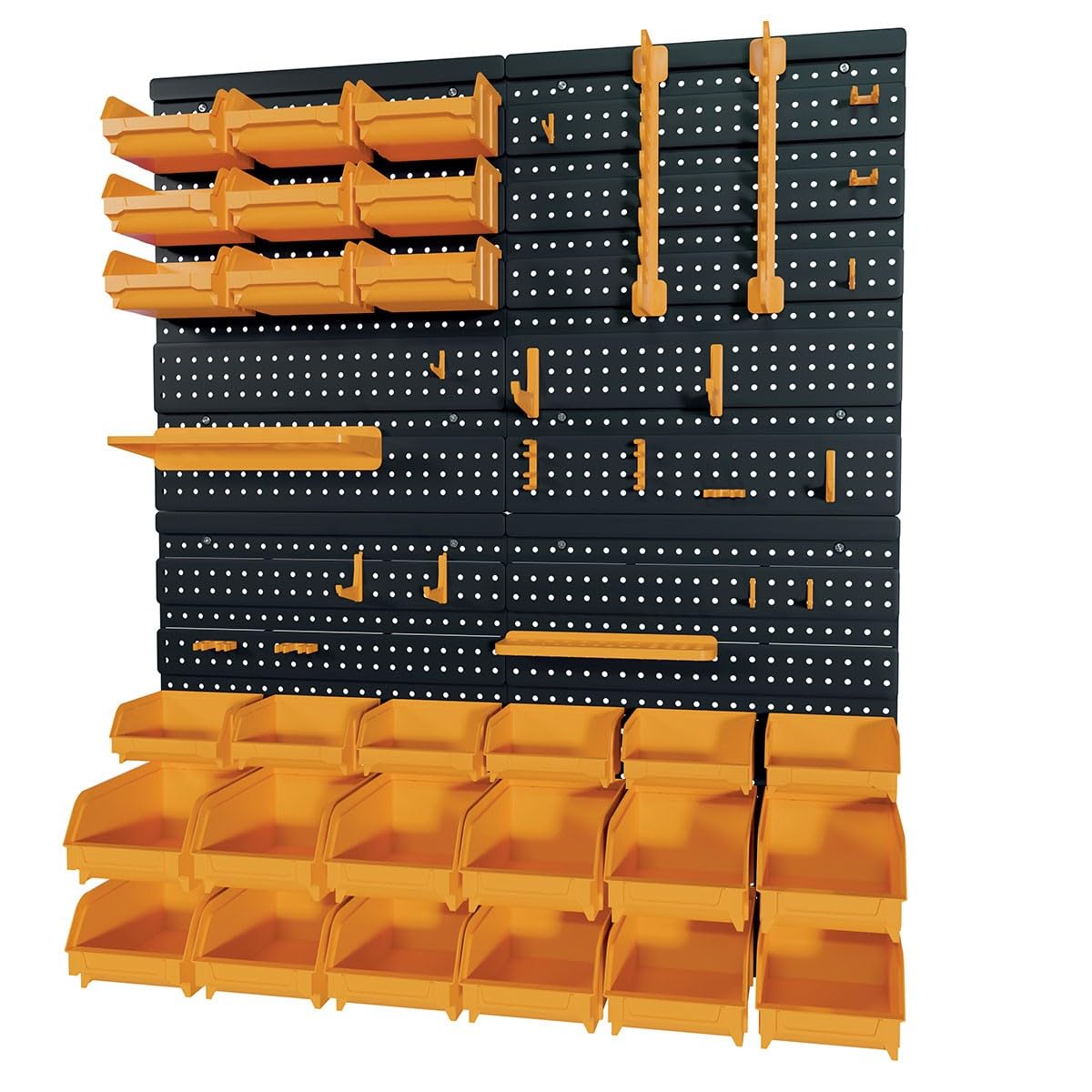 INTEC - Pannello a parete porta attrezzi completo (66 x 78 cm): 4 pannelli perforati, 27 contenitori (piccoli/grandi) e 38 ganci per un laboratorio organizzato