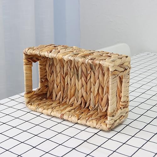 Miniatura 3 de YAHUAN Cestas tejidas de jacinto de agua para organizar, cestas rectangulares de mimbre con asas integradas, pequeñas cestas de almacenamiento para