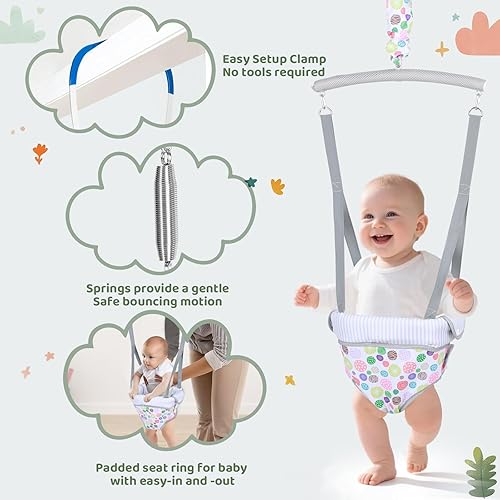 Miniatura 4 de Slevoo Saltador de bebé, puente de puerta de bebé con abrazadera de puerta, correa ajustable, actividad divertida para 6-12 meses, burbujas alegres