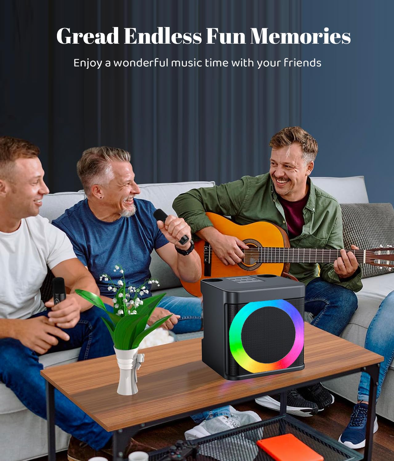Maszyna do karaoke dla dorosłych i dzieci z 2 bezprzewodowymi mikrofonami UHF, przenośny głośnik Bluetooth, system głośników PA z lampkami imprezowymi LED, na imprezę, piknik, do samochodu, na