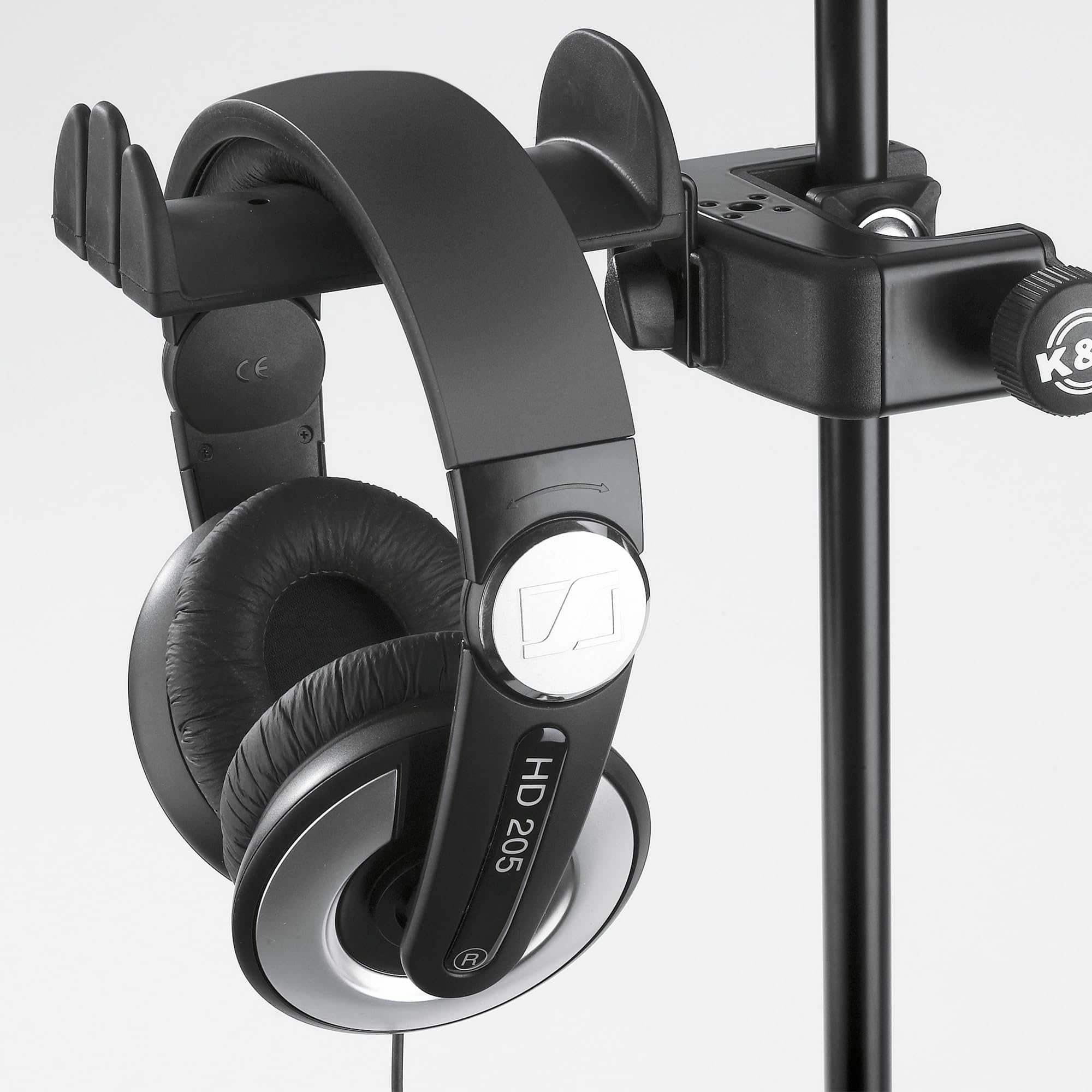 K&M 16085 Supporto per cuffie con pinza da tavolo, nero e acciaio - con supporto in plastica per due cuffie Over Ear