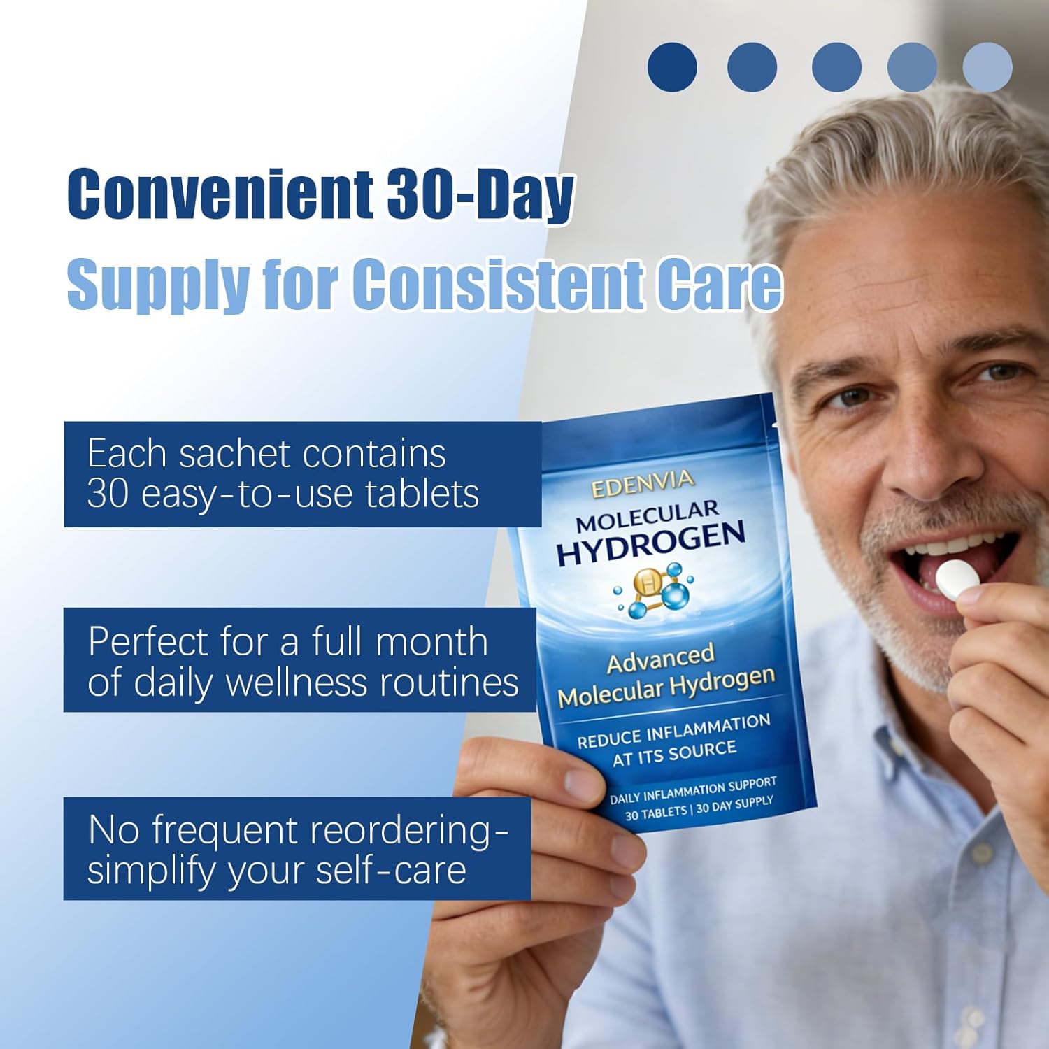 EDENVIA Molecular Hydrogen Tablets - Daily Health Management, 30 Tablets (30-Day Supply)