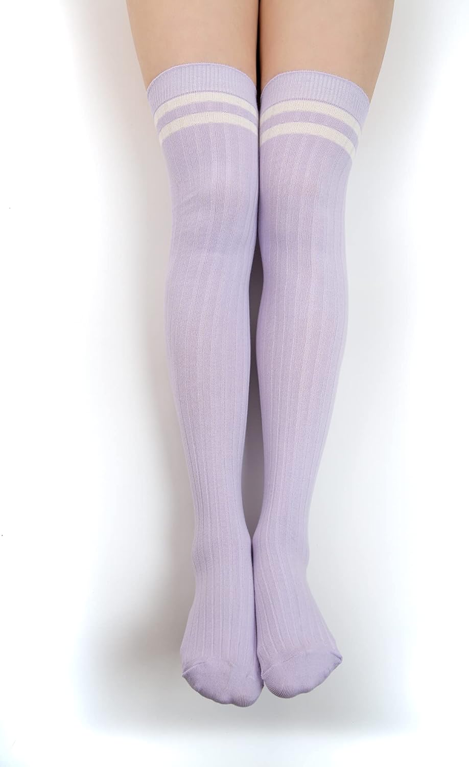 Miniatura 7 de SERICI Calcetines altos hasta el muslo Calcetines de algodón a rayas para mujer Calcetines para botas sobre la rodilla
