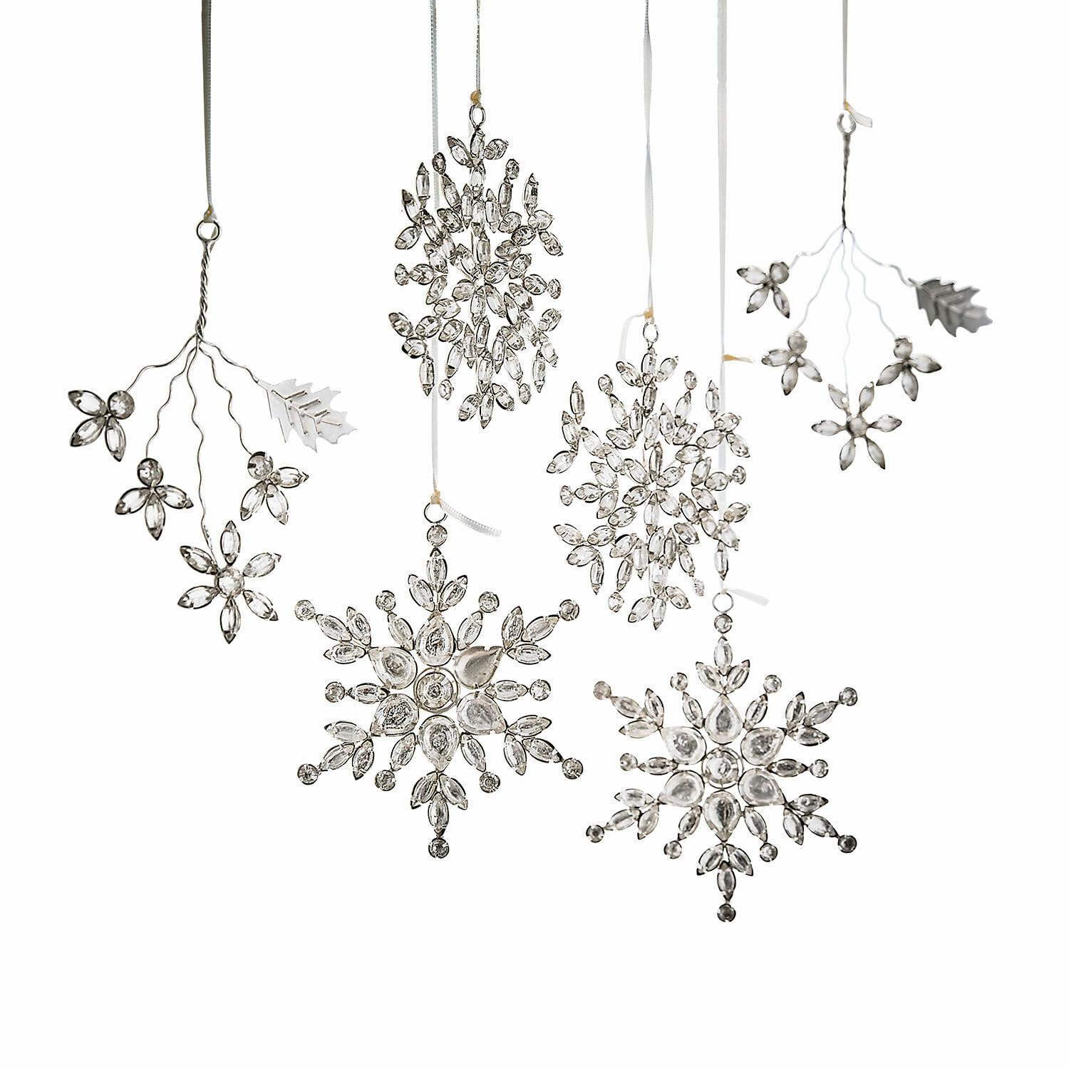 Loberon Weihnachtsschmuck 6er Set Allegan, Silber | Verschiedene Formen, glitzernde Schneeflocken & Sterne, Weihnachtsdeko, Christbaumschmuck, Eisen, Glas