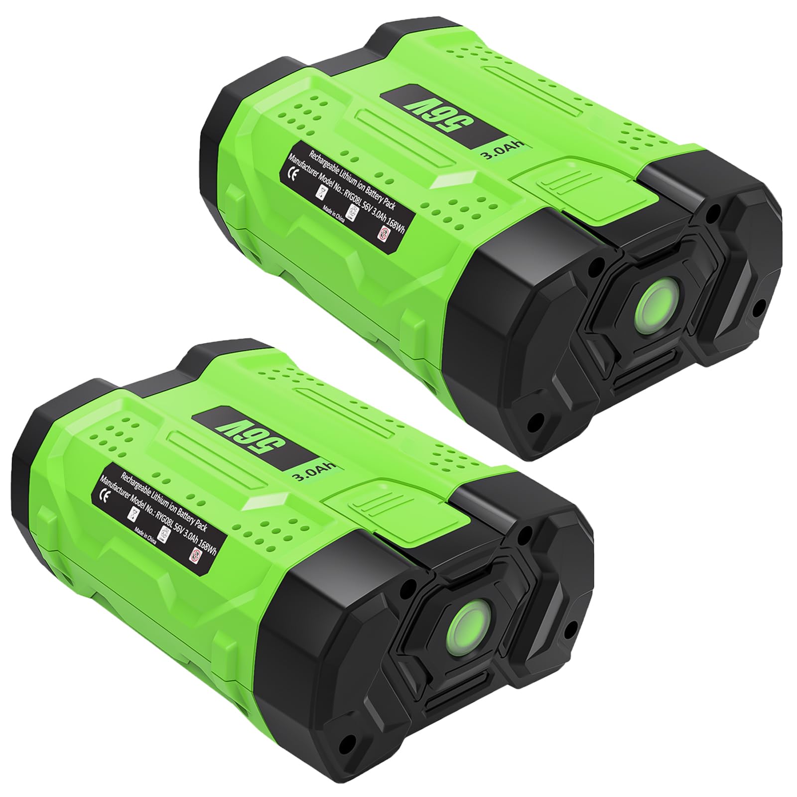 2 Pack 3.0Ah 56 Volt Lithium ion Battery Replacement for EGO 56V Battery Compatible with EGO Battery BA1400T BA2800T BA4200T BA5600T BA3360T BA2242T Lawn Mower Leaf Blower Chainsaw Power Tools(Green)