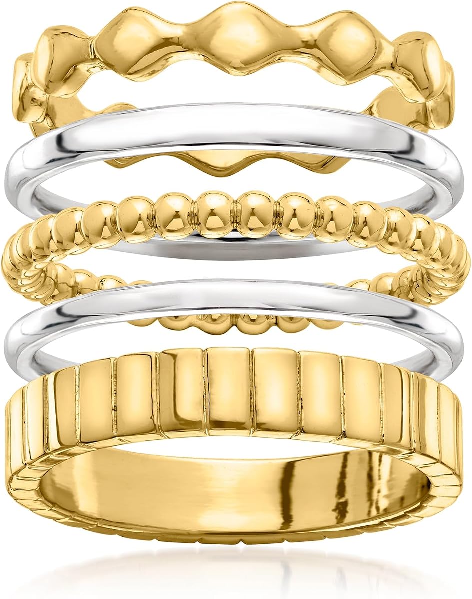 Silver and 14kt Gold-Plated Jewelry Set: 5 Stackable Rings