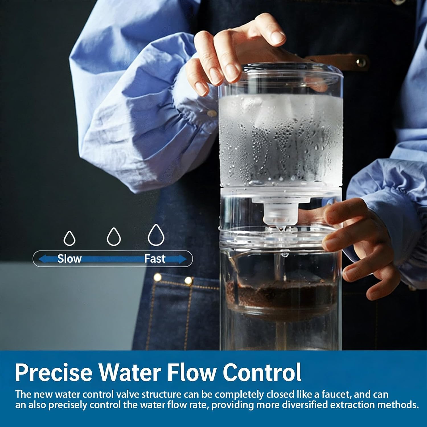 Adjustable Drip Cold Brew Coffee Maker - 600ml Capacity, Removable & Washable Design, Makes 2-4 Cups of Iced Coffee & Tea for Home or Office Use