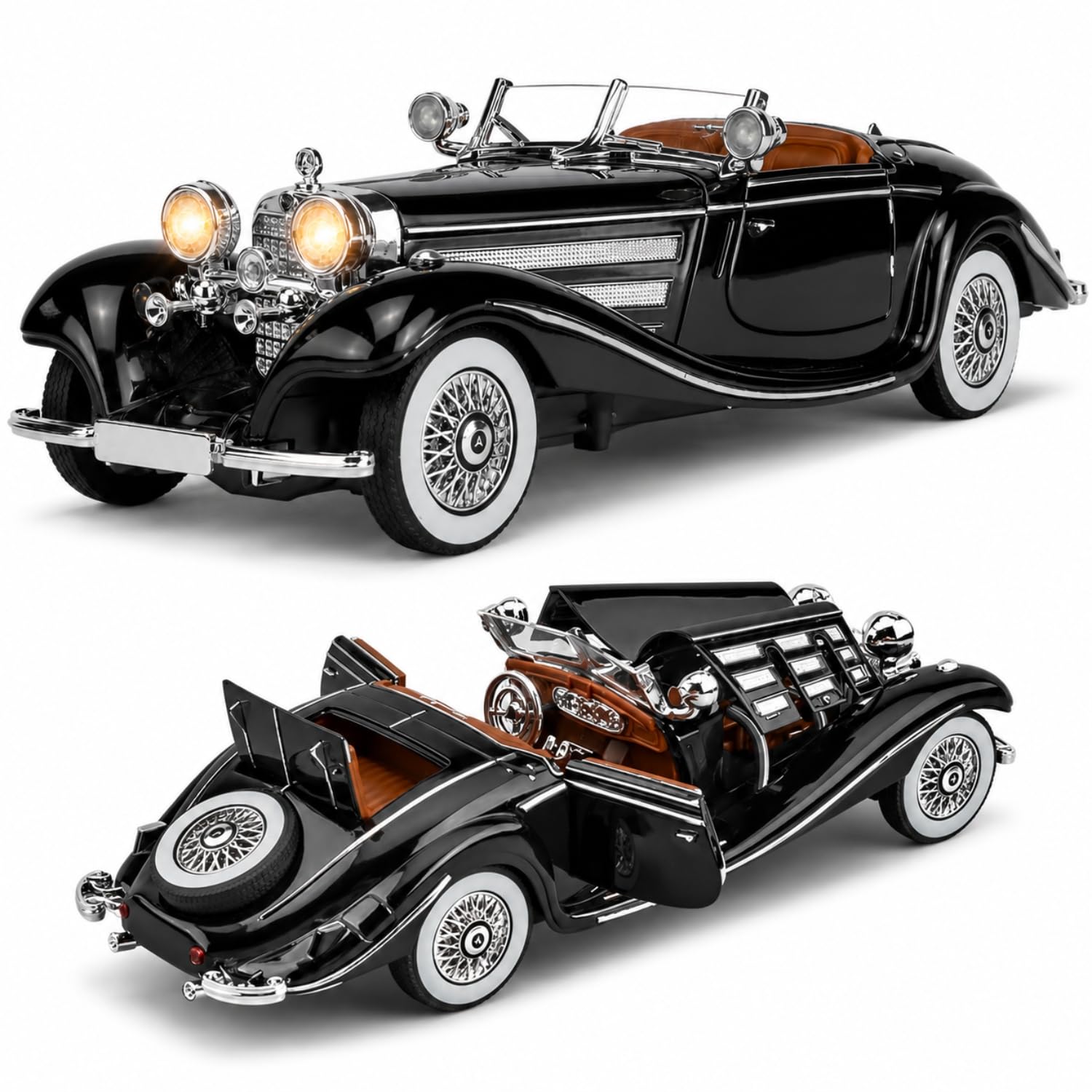 Mashes Mercedes Benz 1936 500K Special Roadster SUV Car 1:32 Scale Model Car Exclusive Alloy Metal Pull Back Die-cast Diecast Metal Pullback Toy Openable Doors & Light Music【Colors as Per Stock 】-picture-10