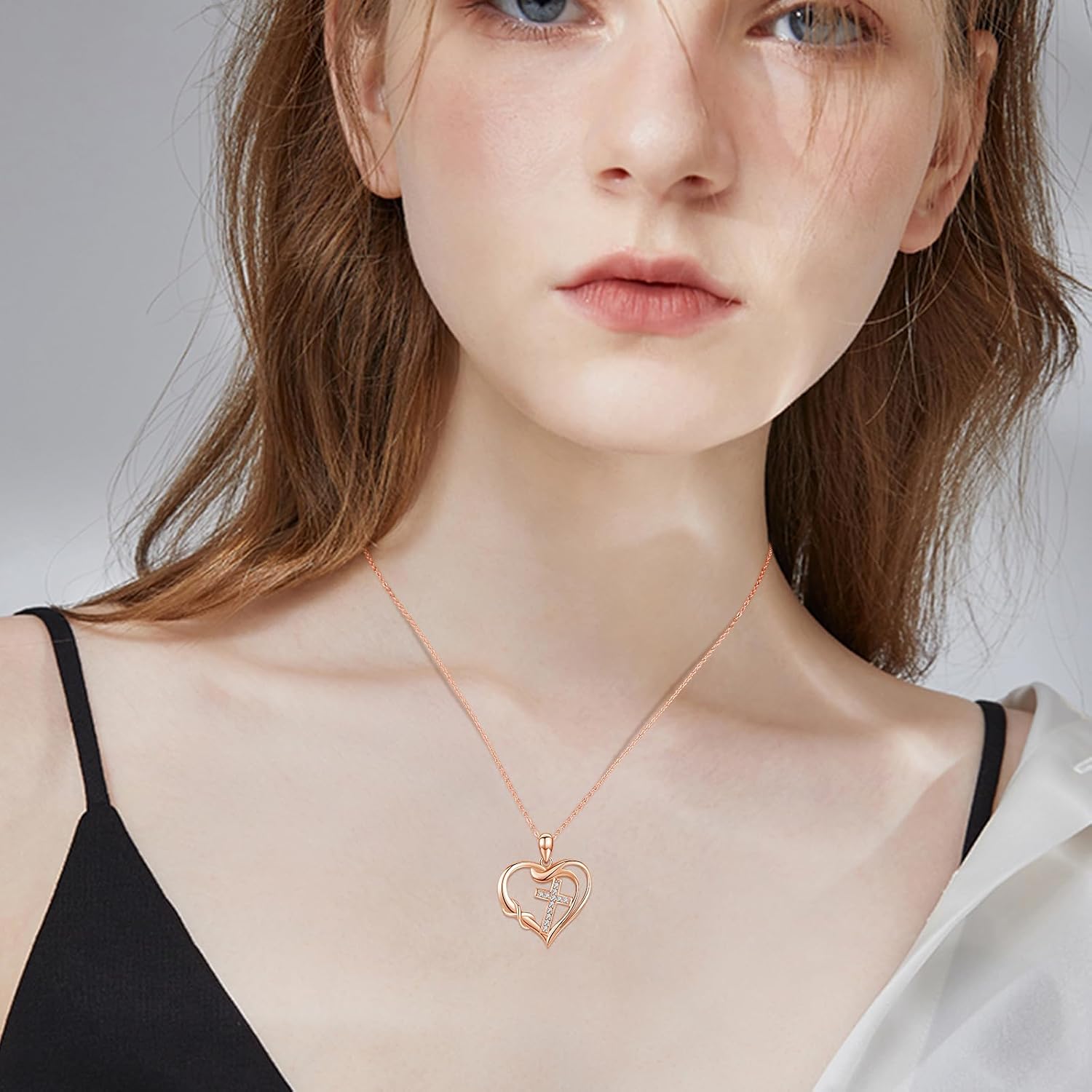 CUOKA MIRACLE Cross Necklace Love Heart Infinity Pendant Necklace 925 Sterling Silver with Dainty Chain 18’’ Jewelry Christmas Gift for Women Girlfriend Valentine Mother Graduation Gift